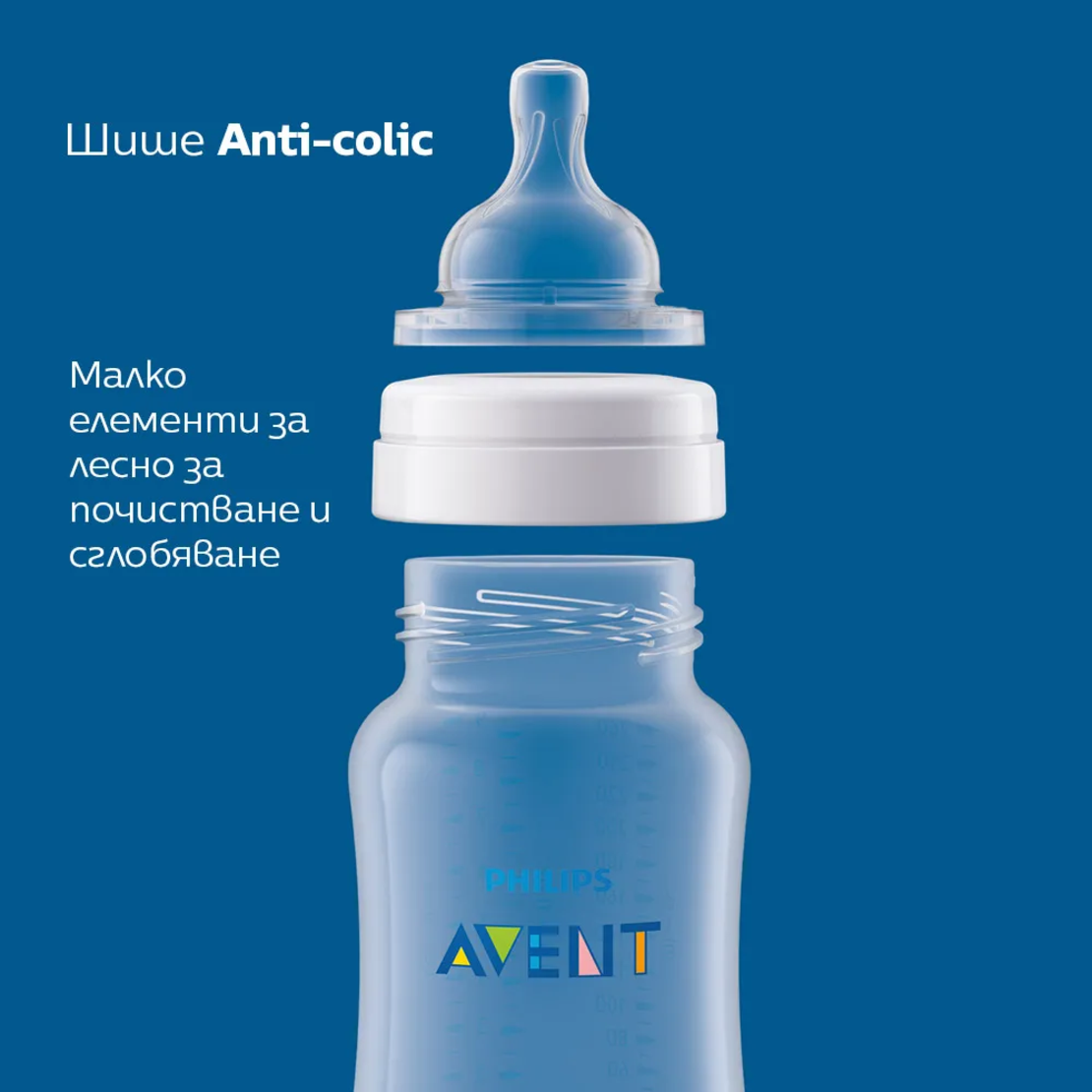 Philips Avent SCY100/01 Шише за Хранене Anti-Colic 125 мл с Биберон със Сила на Потока 1 от 0м+