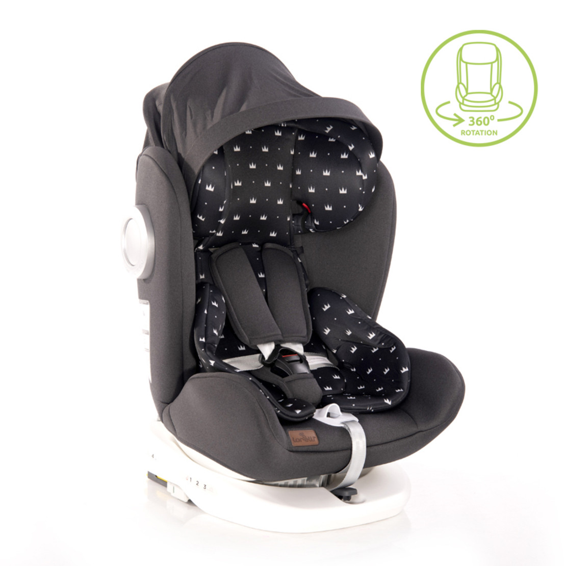 СТОЛ ЗА КОЛА LUSSO SPS ISOFIX 0-36 KG BLACK CROWNS