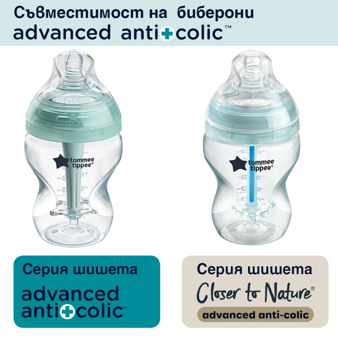 Tommee Tippee Advanced Anti-Colic Medium Flow Комплект от 2 Броя Биберони 2 капки Среден Поток за Бебета на Възраст 3+ месеца
