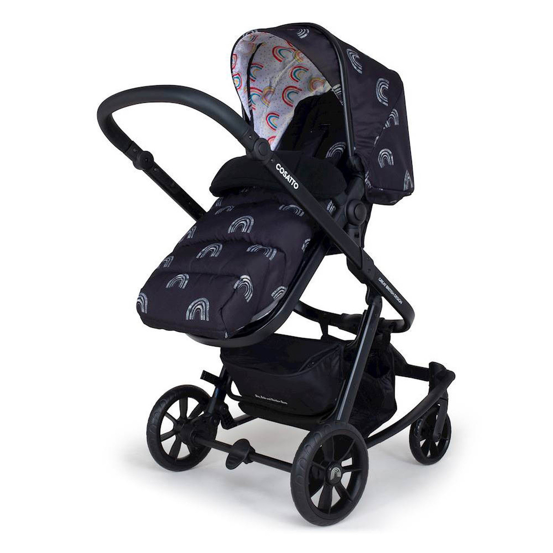 Комплект количка Cosatto Giggle Quad NIGHT RAINBOW 5в1, i-Size база и чувалче за крака