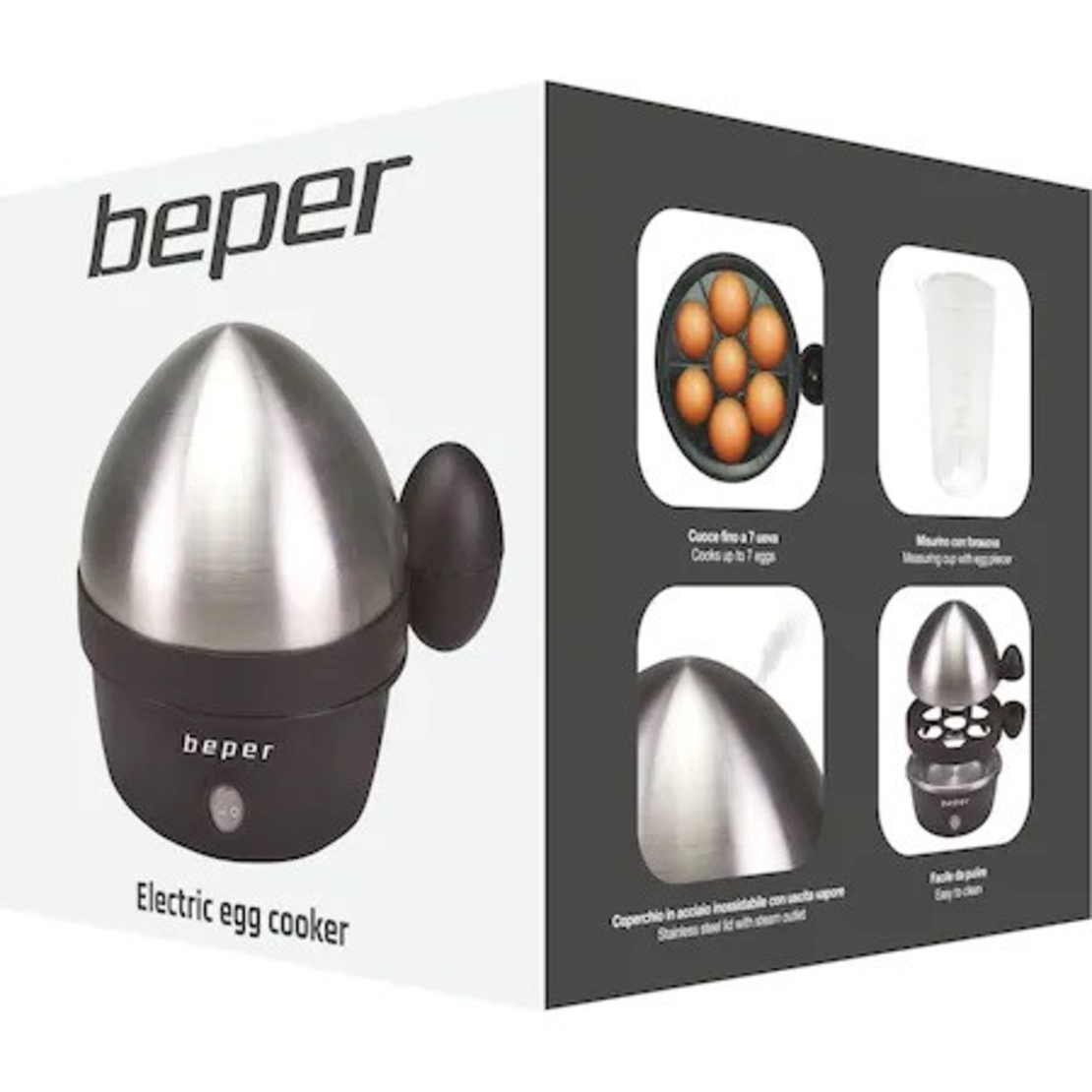  Уред за варене на яйца Beper BC.125, Черен/Инокс 