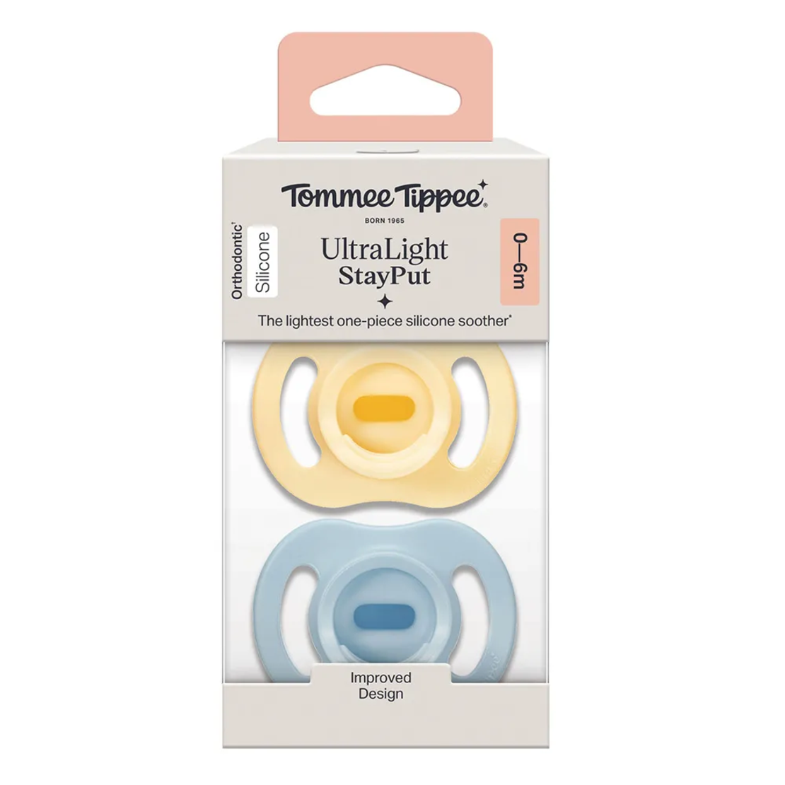 Tommee Tippee Ортодонтични Залъгалки Ultra Light Stay Put Силиконови от 0-6М+ 2 Броя Жълт и Син Цвят