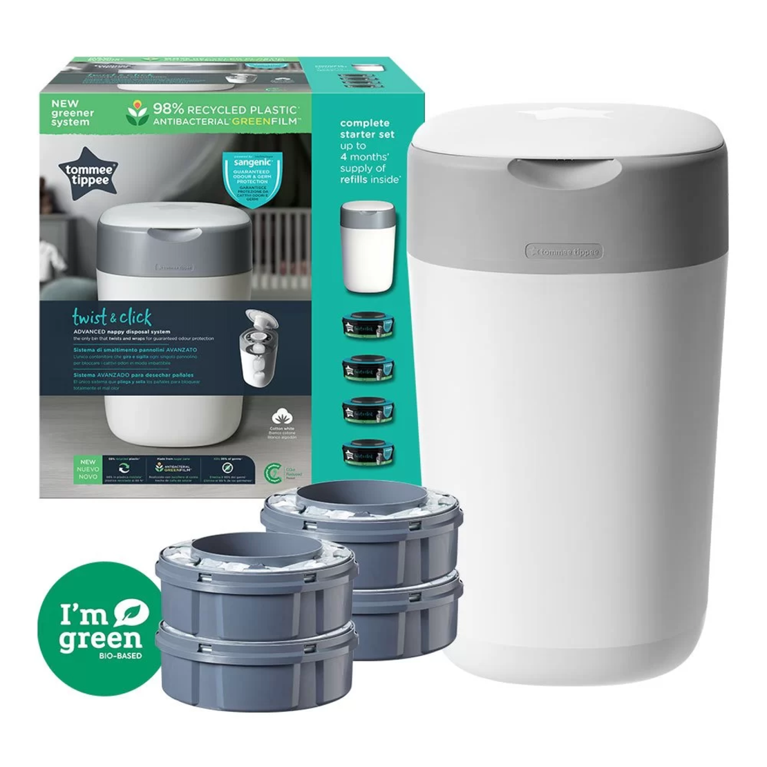 Tommee Tippee КОМПЛЕКТ 4 КАСЕТИ + ХИГИЕНЕН КОШ TWIST&CLICK