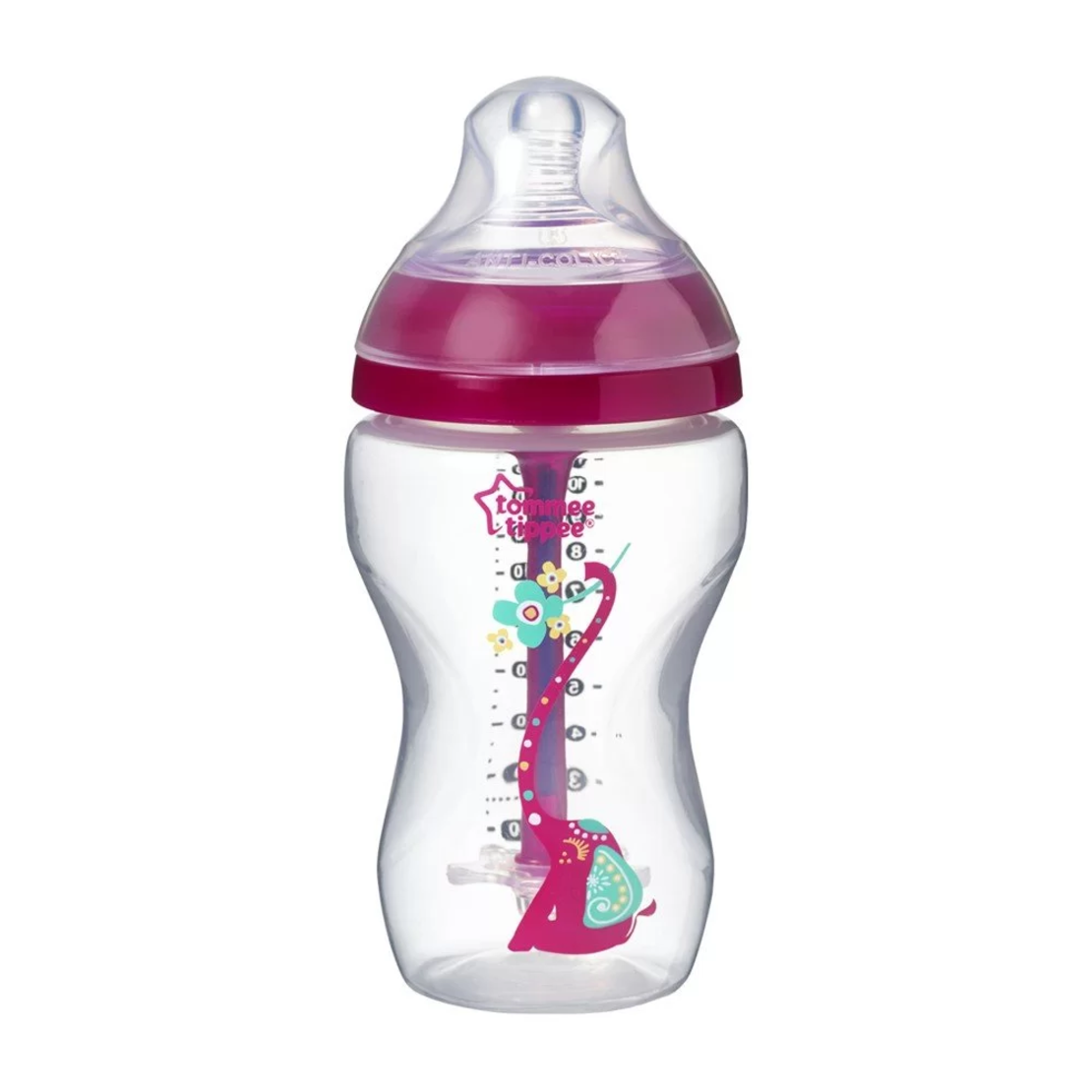 Tommee Tippee ШИШЕ ЗА ХРАНЕНЕ ANTI-COLIC 3м+ 340 ml С ДЕКОР розов