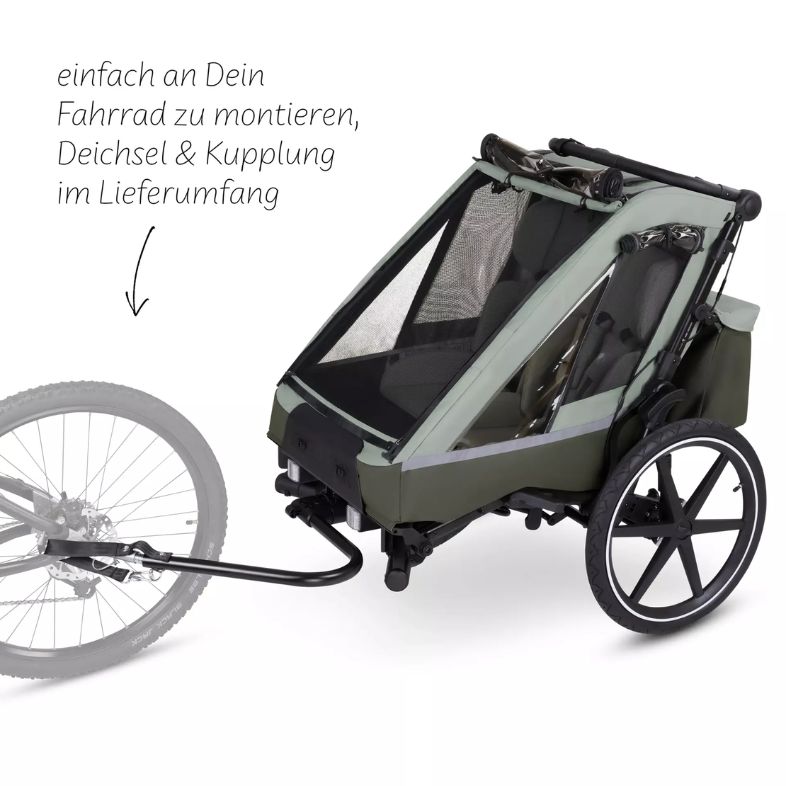 ABC Design Детска Количка за Колело Bicycle Trailer Tour Olive with 2 Comfort Seats & Air Wheels