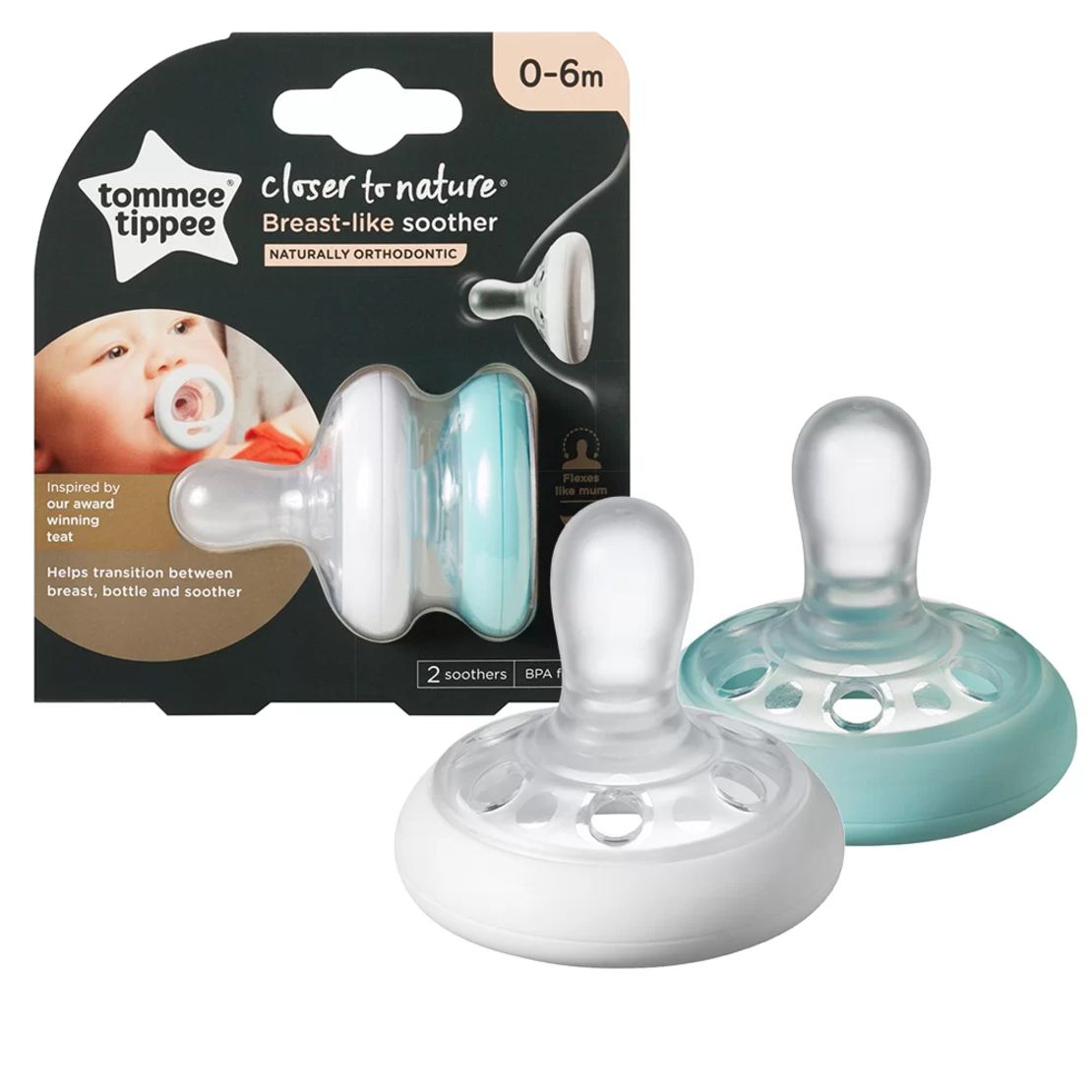Tommee Tippee ОРТОДОНТИЧНИ ЗАЛЪГАЛКИ - BREAST-LIKE 0-6М (2 бр./оп.)