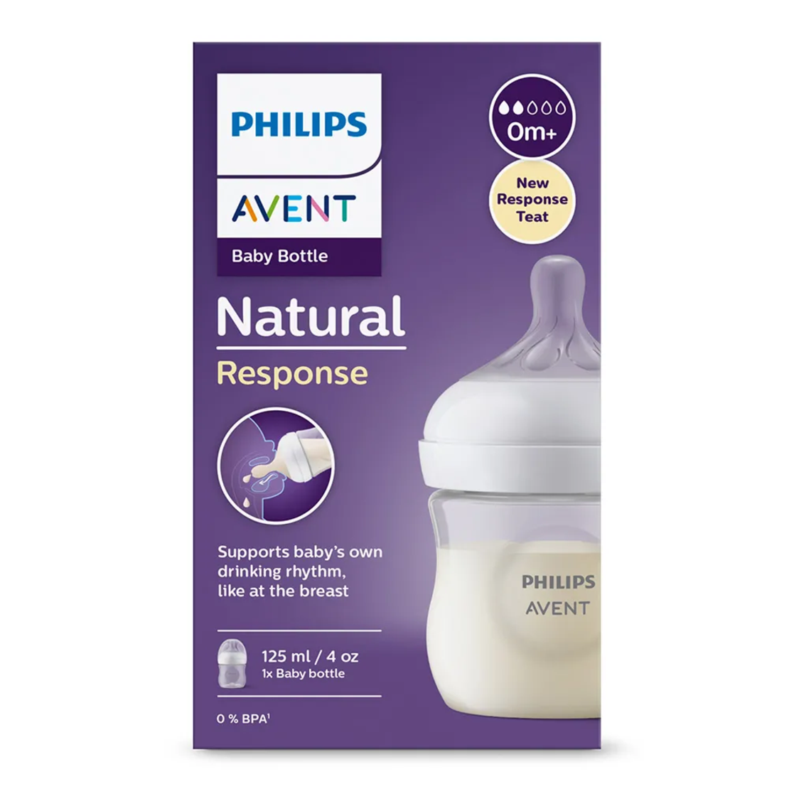 Philips AVENT SCY900/01 Шише за Хранене Natural Response 125 мл с Биберон без Протичане Natural Response Поток 2 от 0м+