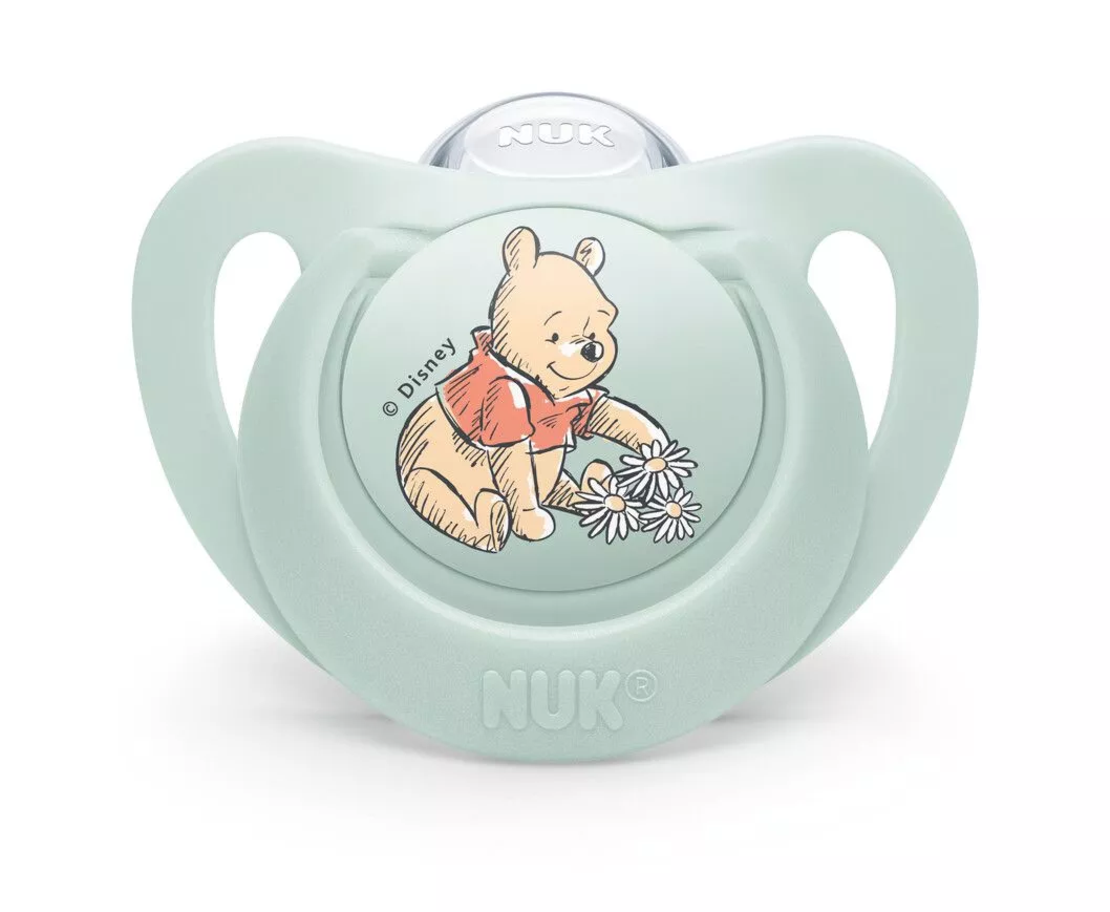 NUK Биберон Залъгалка Силикон от 0-6 месеца с Мечо Пух 1 брой с Кутия