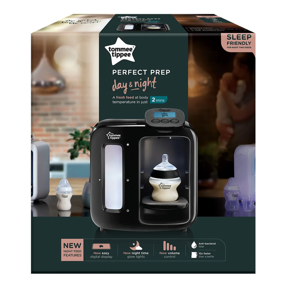 Tommee Tippee Perfect Prep Day & Night Уред за Приготвяне на Адаптирано Мляко с Дигитален Дисплей и Мека Нощна Светлина и Шише 125 мл 0м+