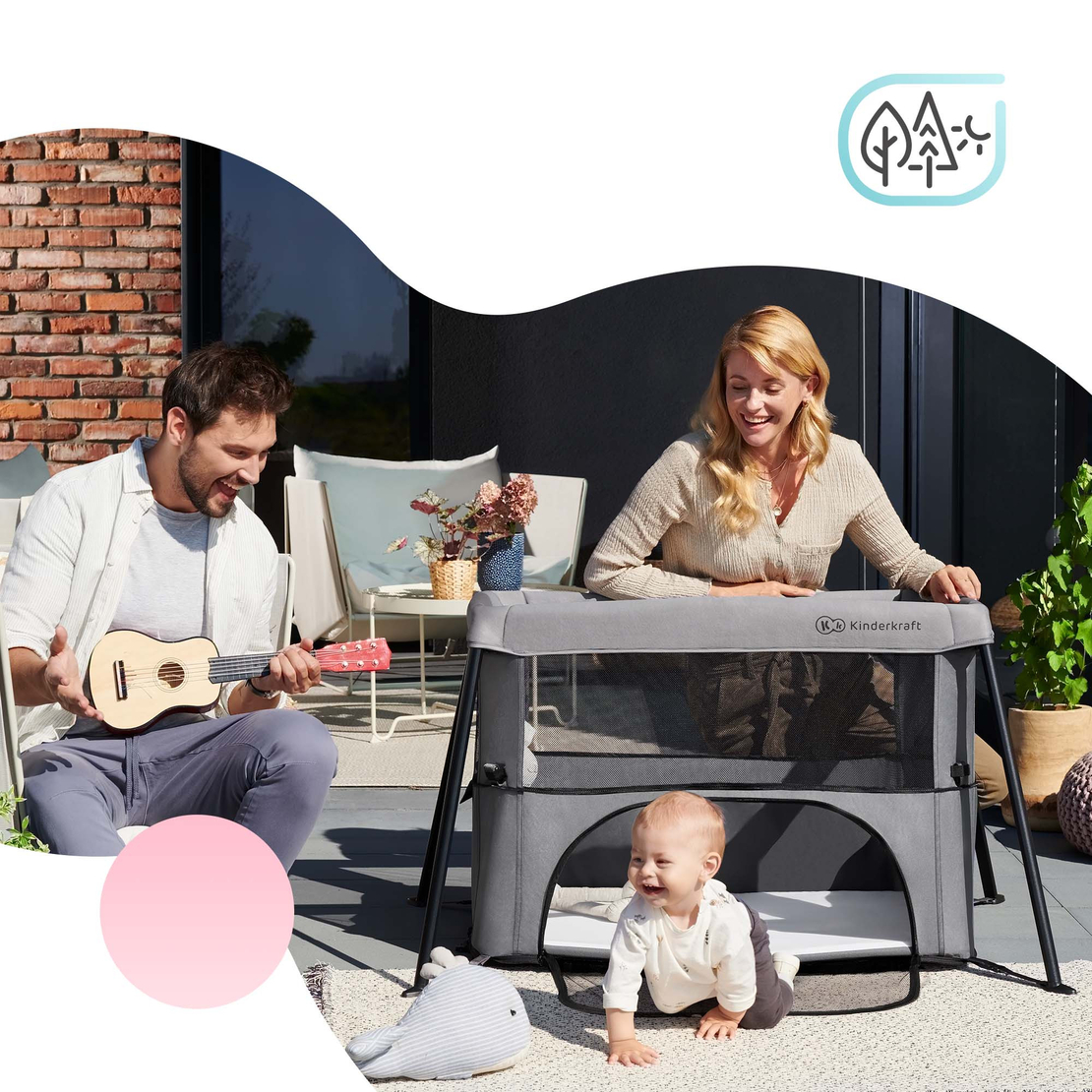  Бебешка кошара сгъваема KinderKraft MOVI, Дърво/Сиво 