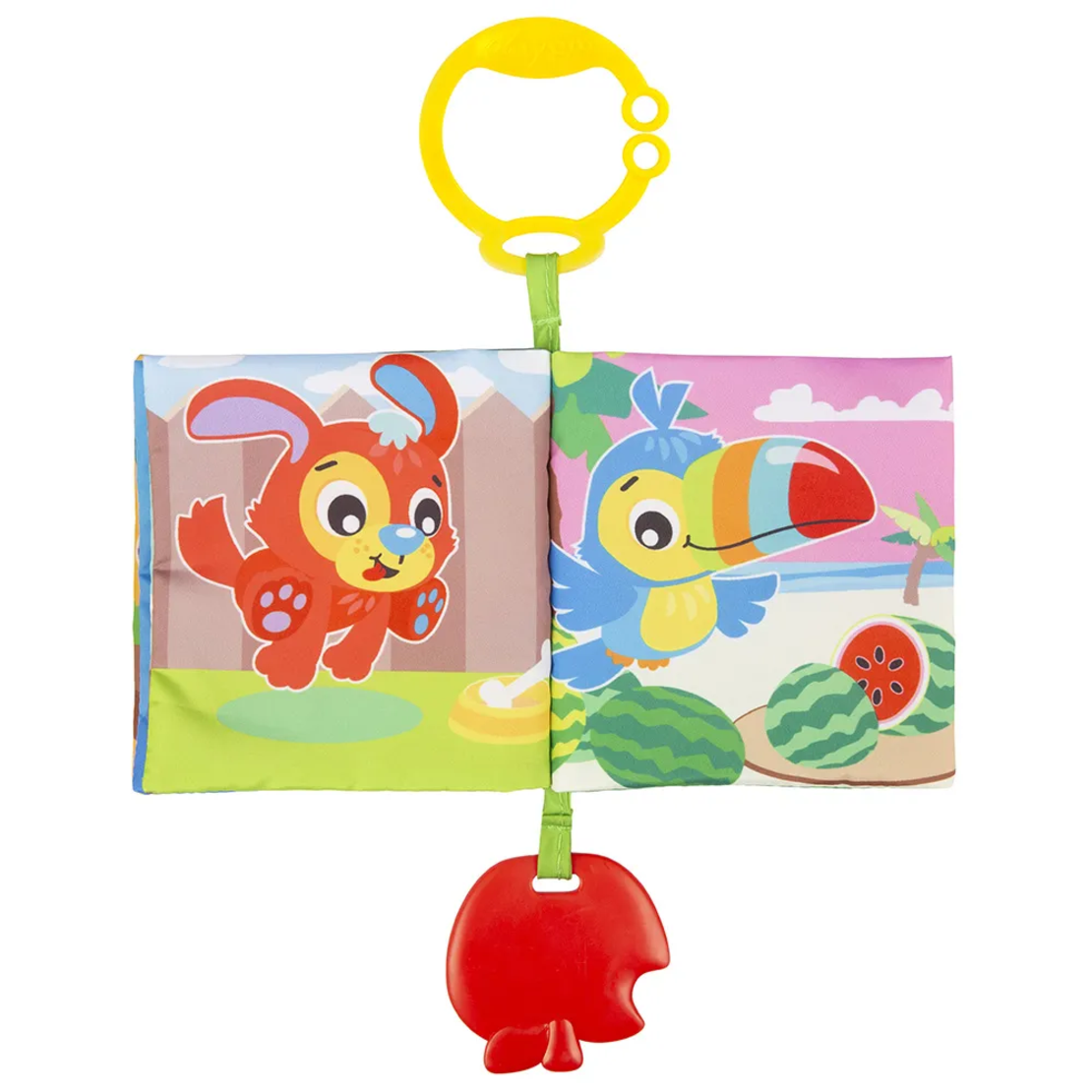 Playgro First Fun Stroller Book 0м+ Мека Текстилна Книжка с 4 Шумолящи Листа с Гризалка и Клипс за Количка