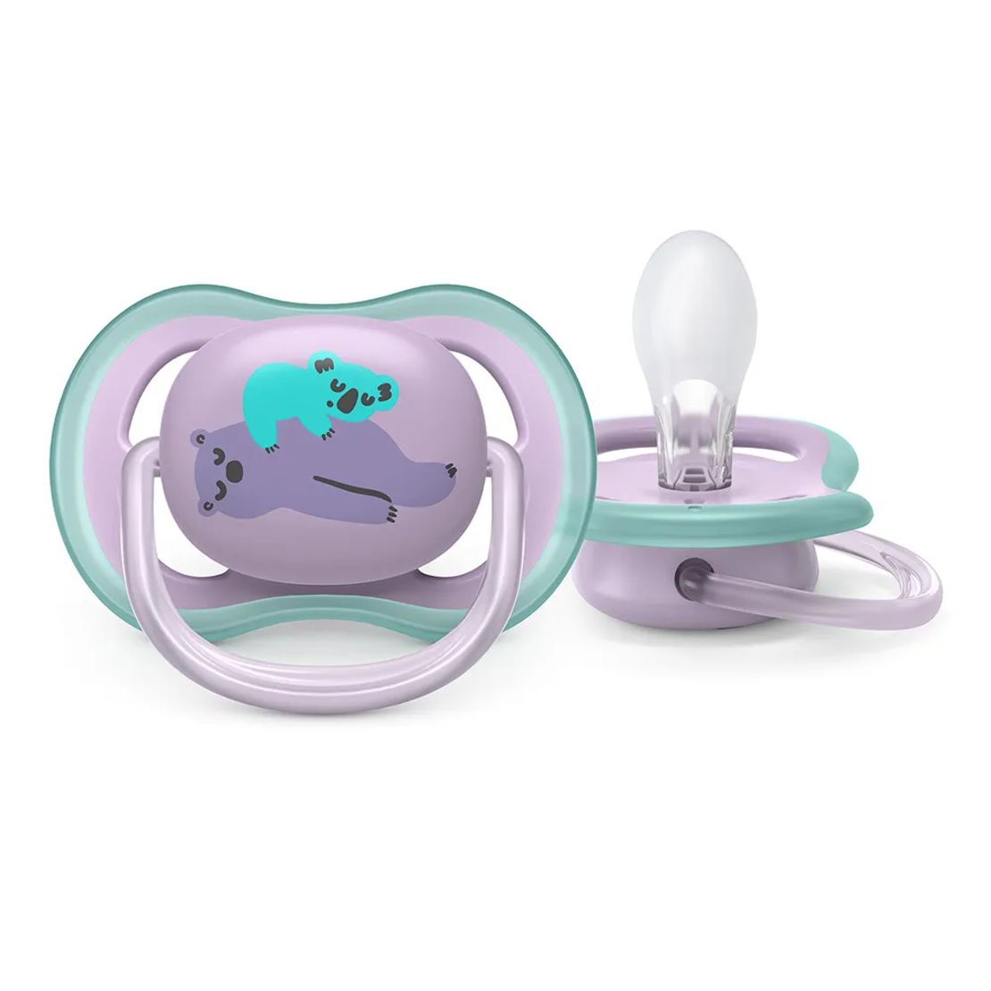 Philips AVENT SCF085/18 Комплект 2 Броя Ортодонтични Залъгалки Ultra Air 6-18м+ с Декорация Коте и Коала в Кутия за Стерилизиране