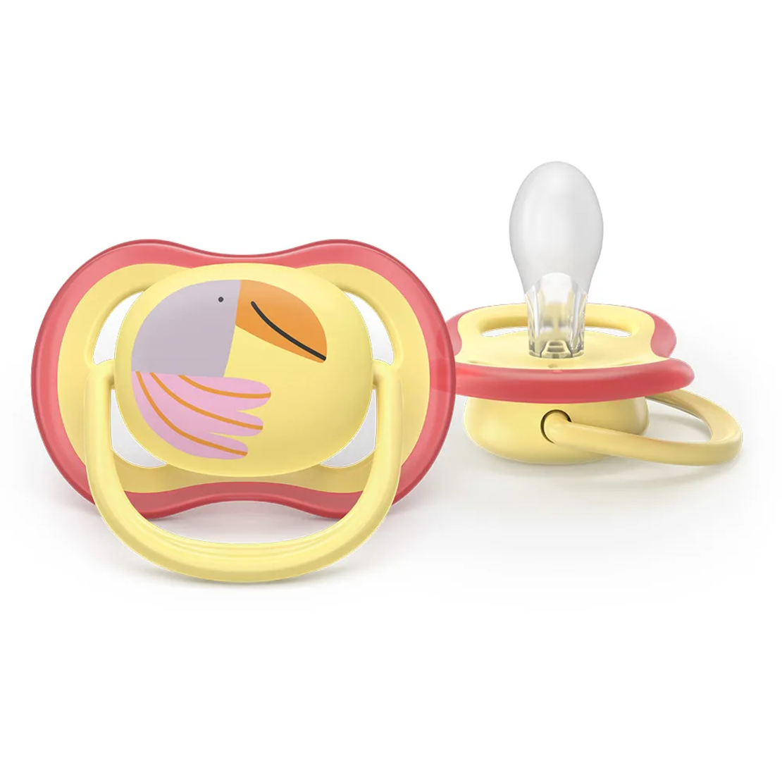 Philips AVENT SCF087/04 Комплет 2 Броя Ортодонтични Силиконови Залъгалки Ultra Air от 0-6м+ Пастелни Цветове с Картинки в кутия за Стерилизиране