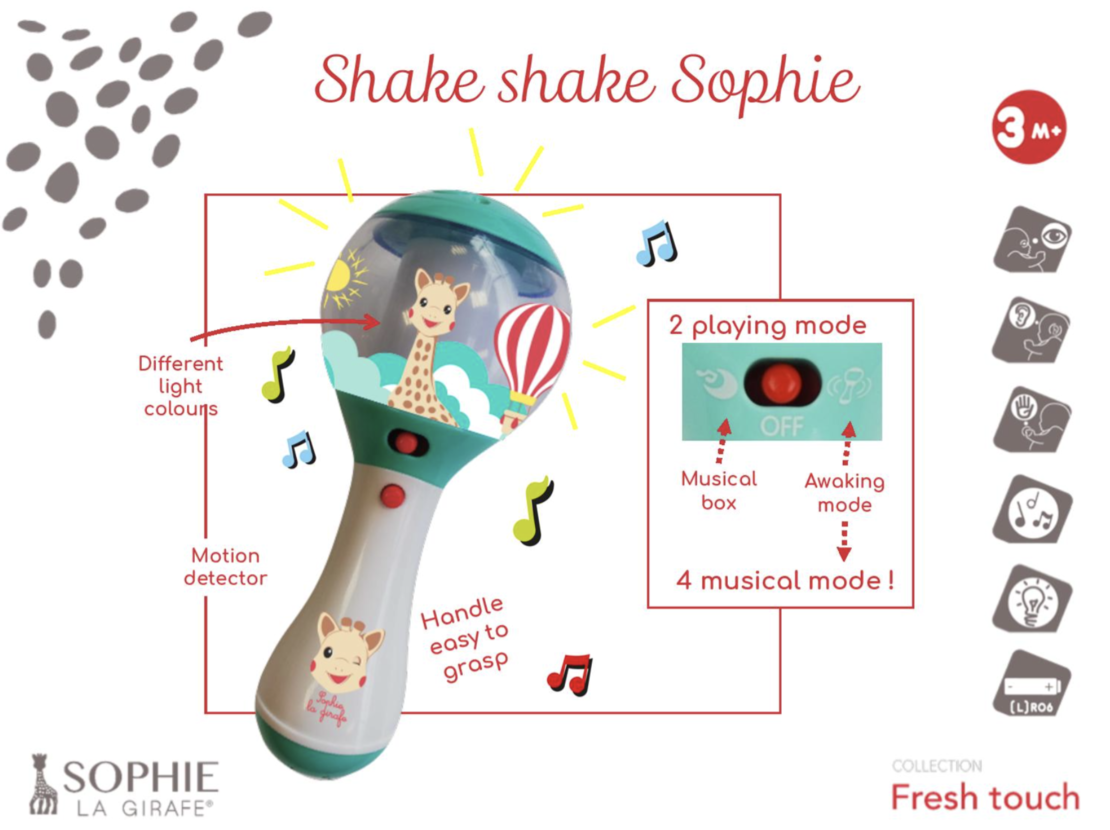 Sophie Софи Жирафчето Електронна Музикална Дрънкалка с Детектор Shake