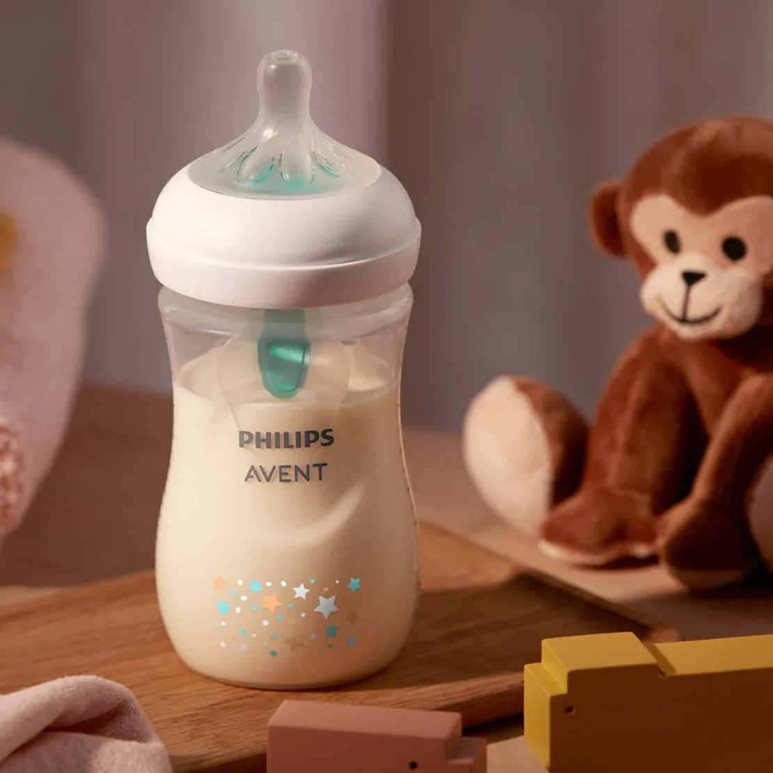 Philips AVENT SCY673/82 Natural Response Шише за Хранене с клапа AirFree 260 мл с Биберон без Протичане Поток 3 с картинки Звезди и Мече