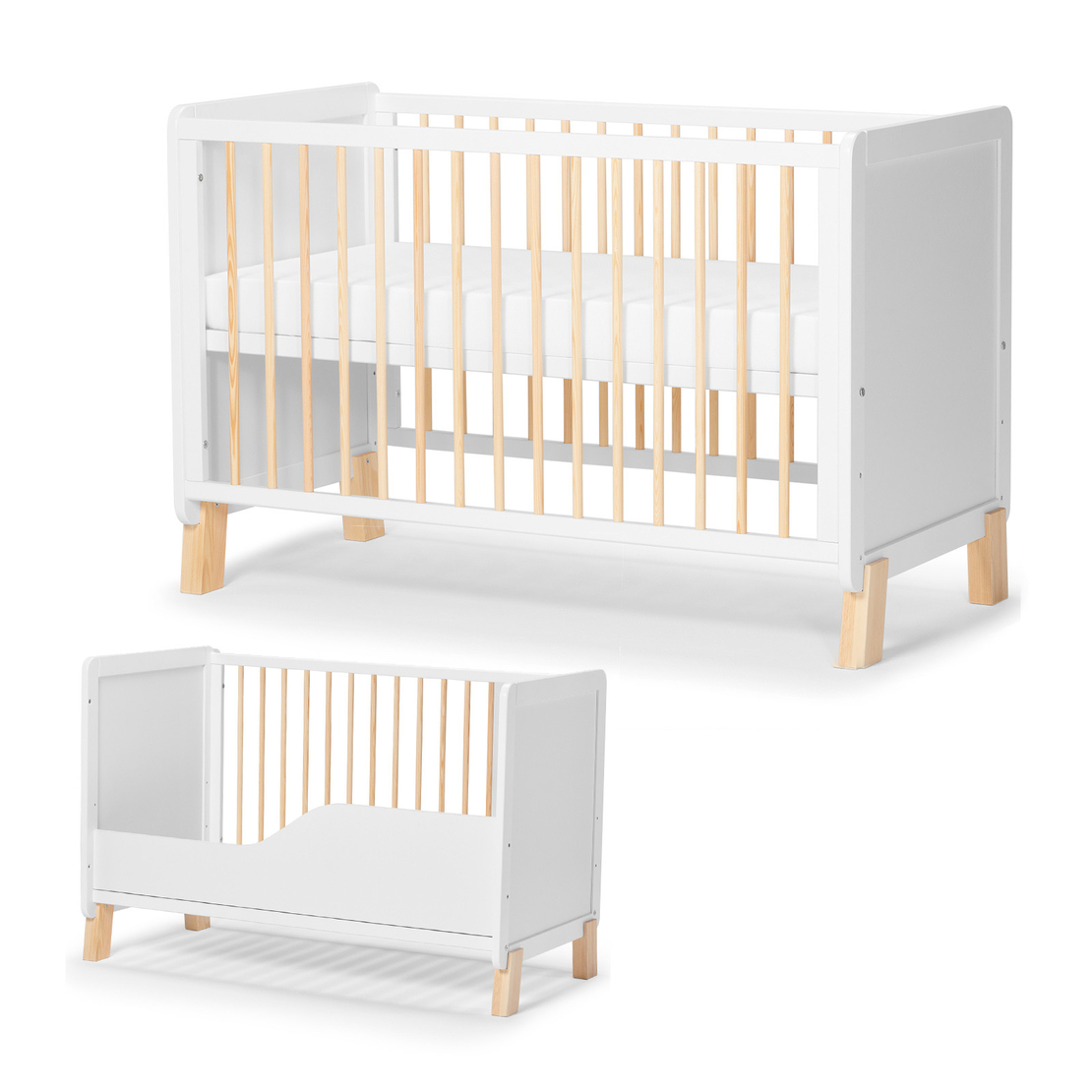  Дървено креватче KinderKraft NICO с матрак, Бяло 