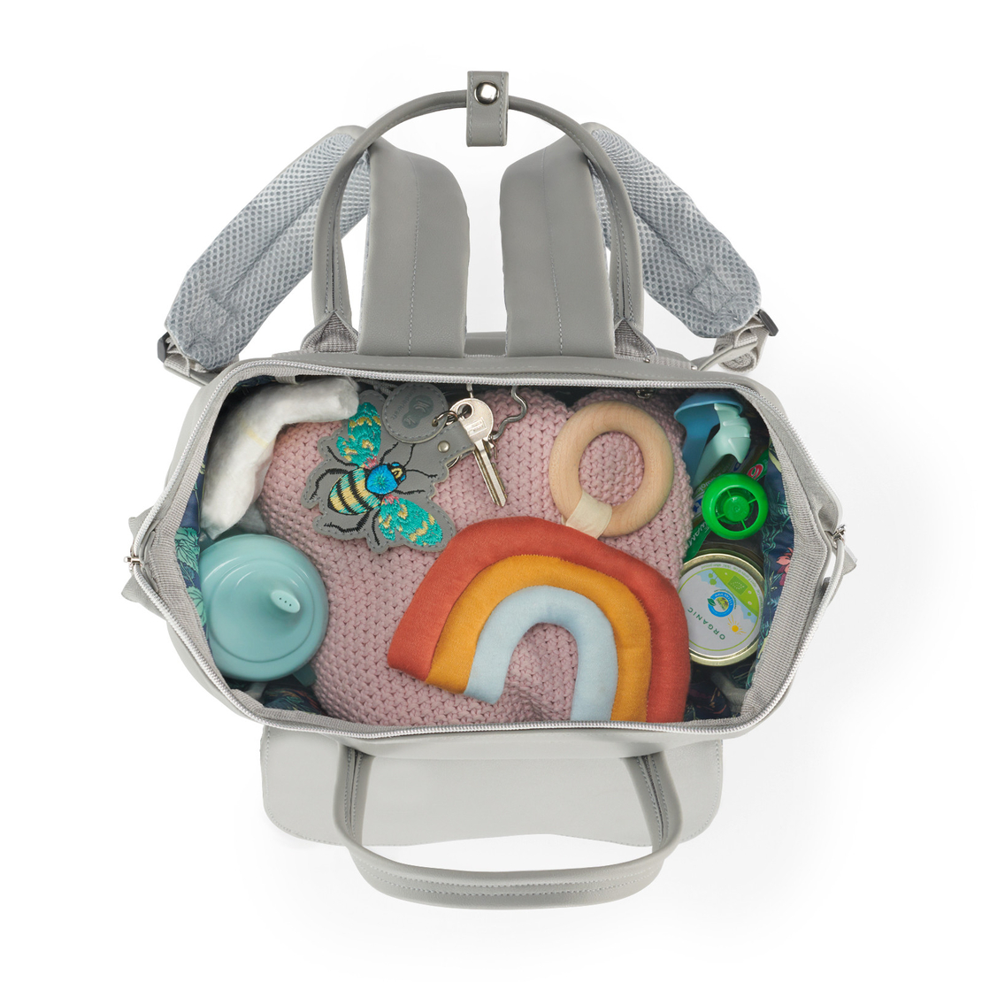  Раница за бебешки принадлежности KinderKraft TREASUREPACK, светло сива 