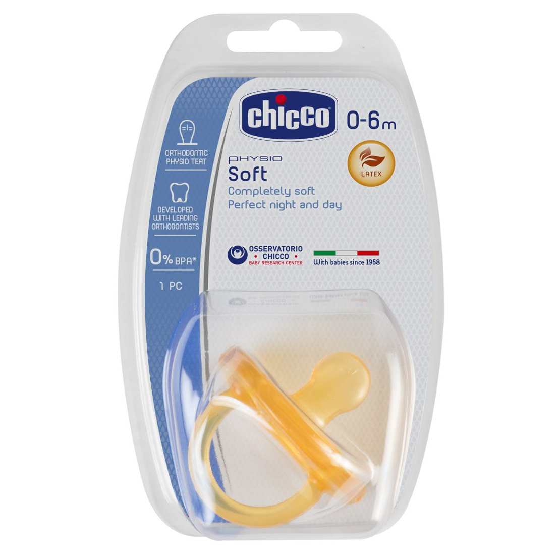 CHICCO Каучукова залъгалка PhysioForma Soft 0-6 м.