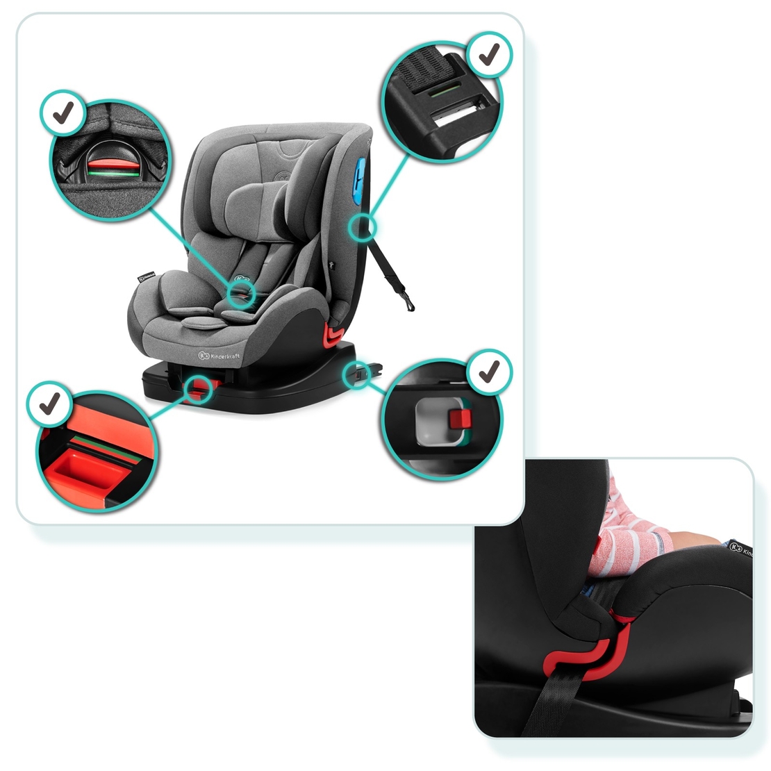  Столче за кола KinderKraft Vado, IsoFix, 0 - 25 kg, Черно 