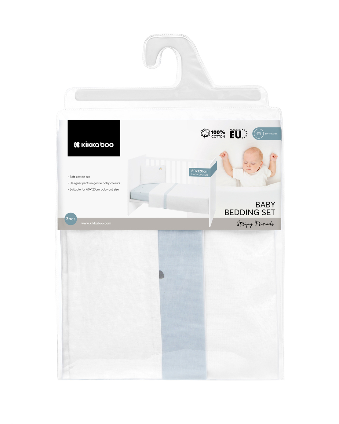 KikkBoo Бебешки Спален Комплект 3 Части EU Style 60/120 Stripy Friends