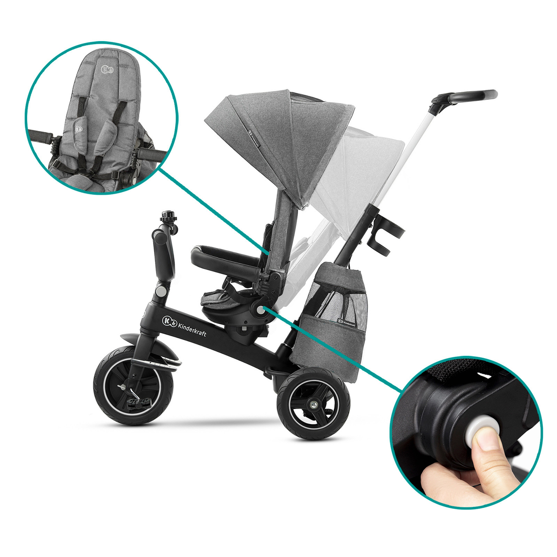  Триколка KinderKraft EASYTWIST, Сива 
