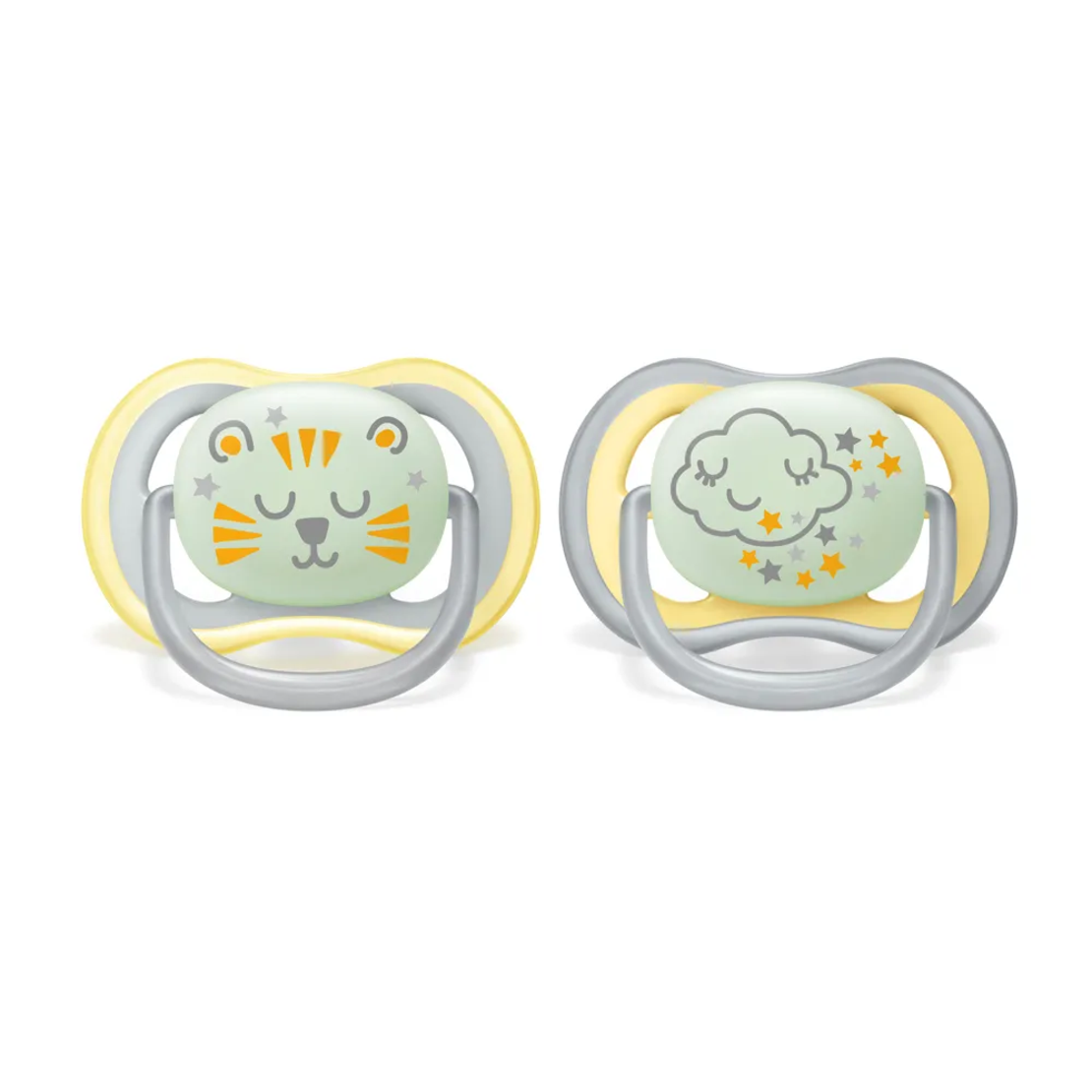 Philips AVENT SCF085/13 Комплект 2 Броя Ортодонтични Залъгалки Ultra Air 18м+ Декорация Лъв и Облак в Кутия за Стерилизиране