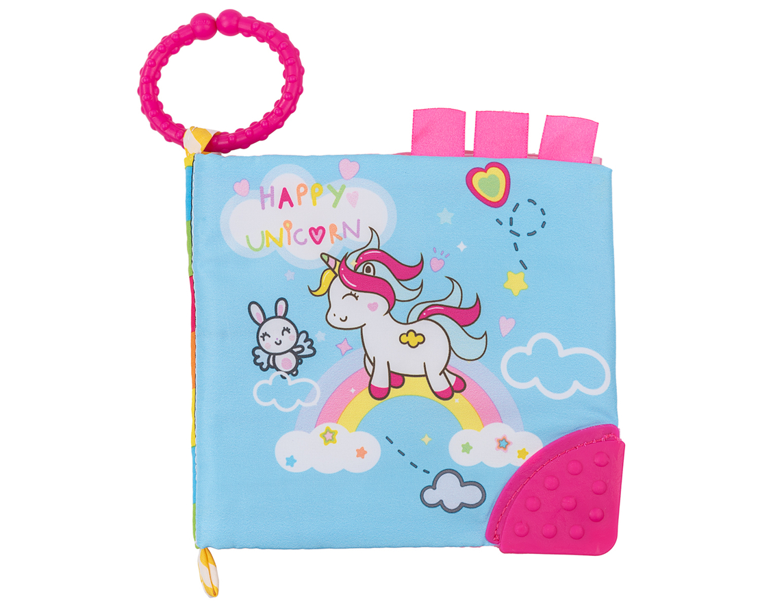 KikkaBoo Образователна текстилна книжка с чесалка Happy Unicorn