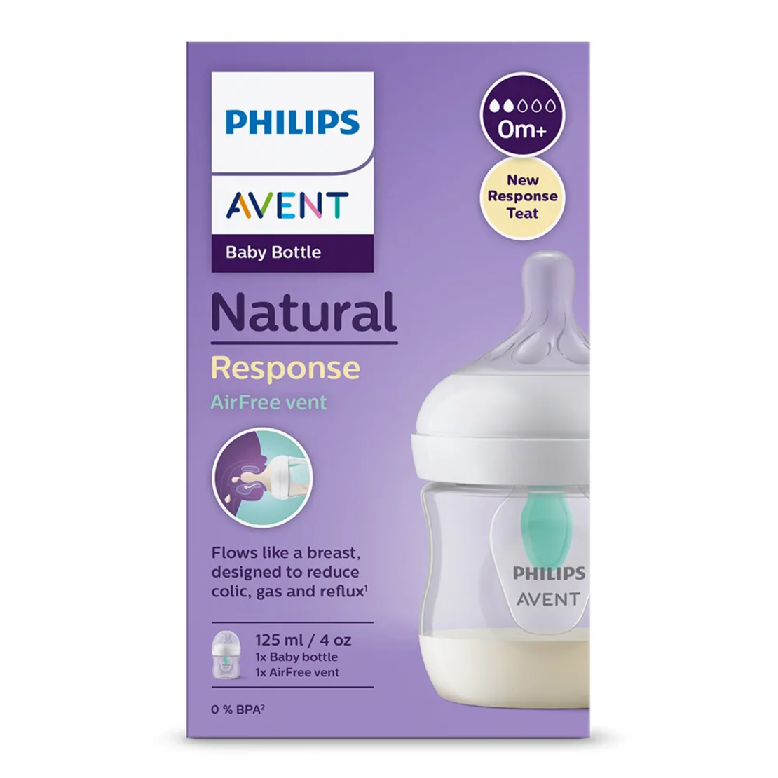 Philips AVENT SCY670/01 Natural Response Шише за Хранене с клапа AirFree 125 мл Поток 2 с Биберон без Протичане 0м+