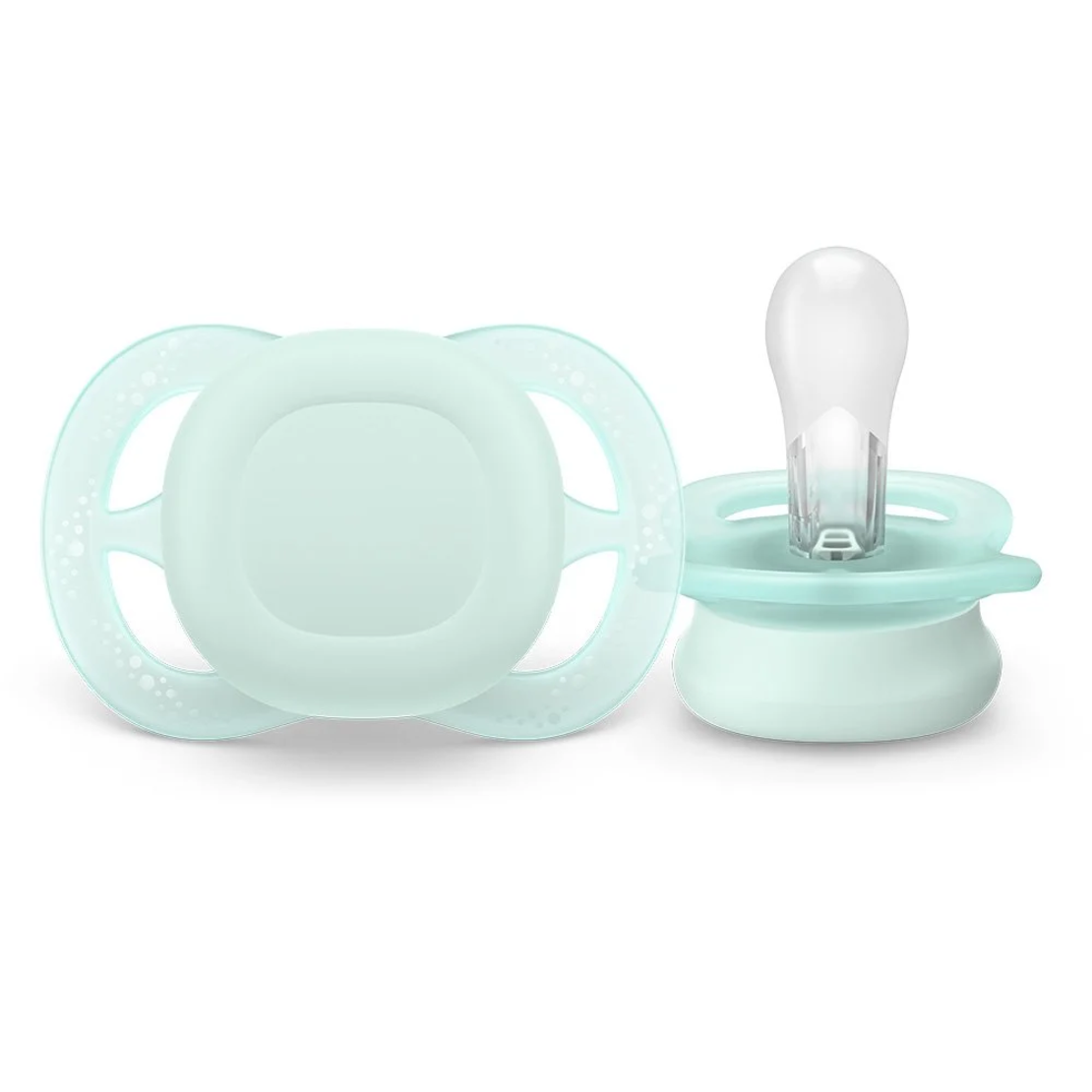 Philips AVENT SCF075/02 Комплект от 2 броя ортодонтични залъгалки за новородени Ultra Start 0-2м в синьо и зелено в кутия за стерилизиране