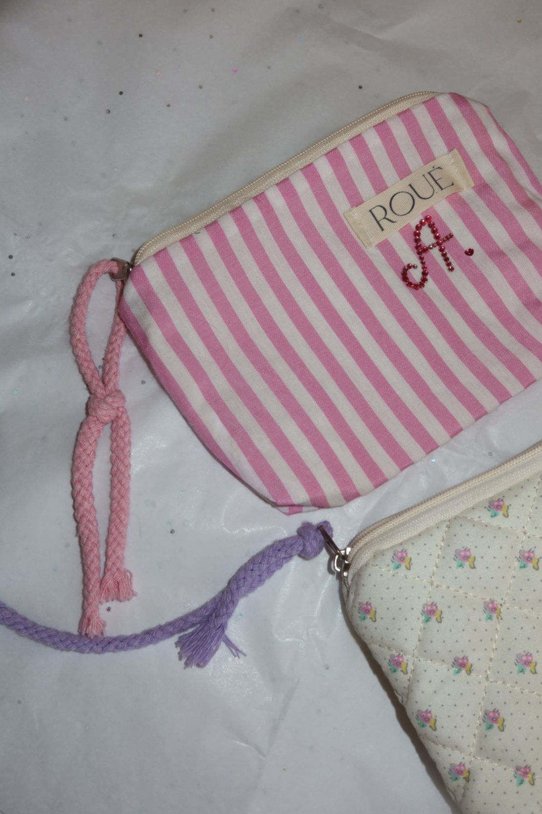 CUSTOM POCKET POUCH IN STRAWBERRY PINSTRIPE