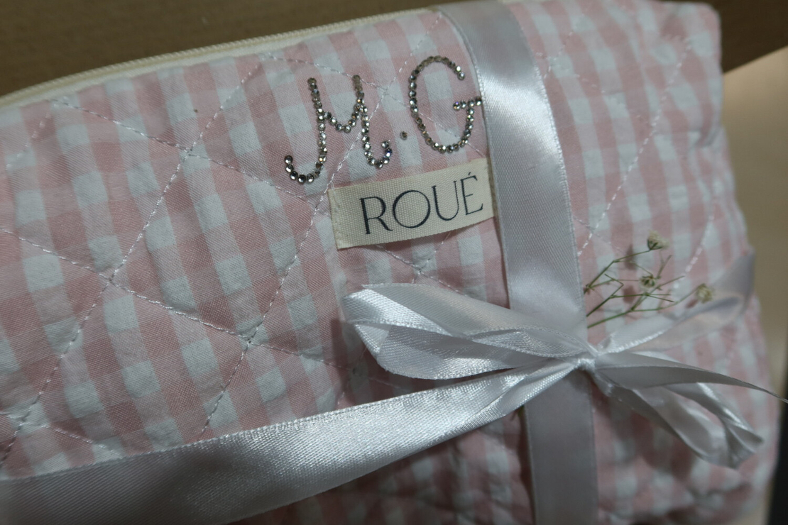 CUSTOM LARGE ROSÉ GINGHAM TOILETRY BAG