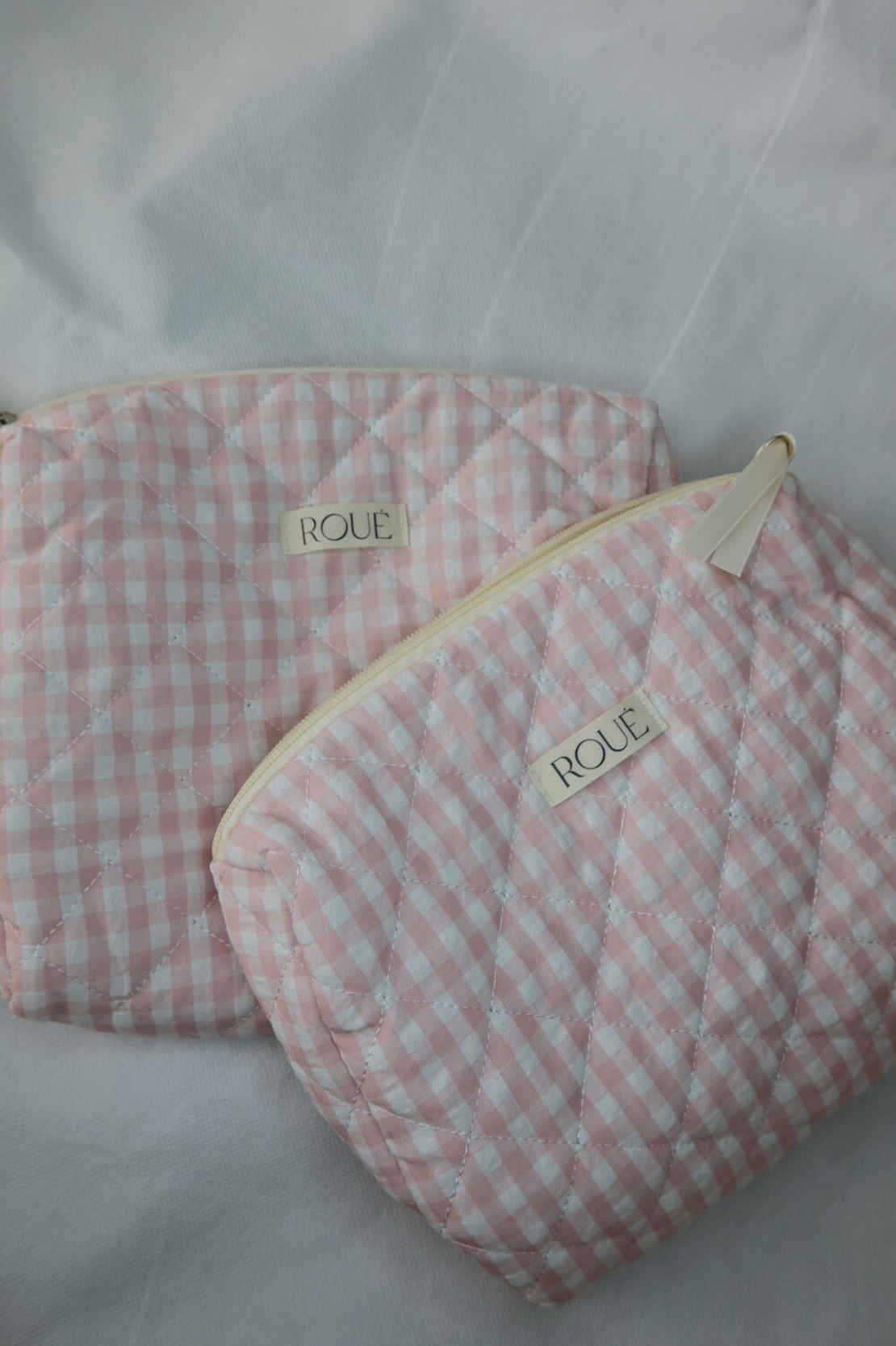 CUSTOM LARGE ROSÉ GINGHAM TOILETRY BAG