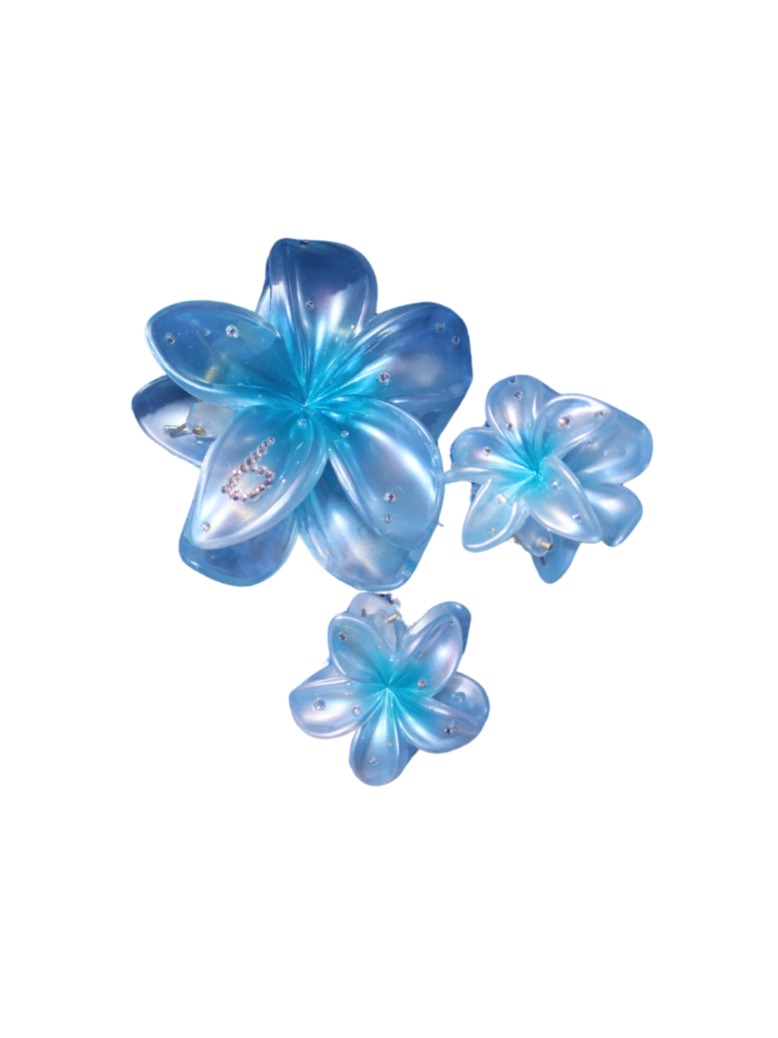 CUSTOM PLUMERIA CLIP set in BLEU PERLE