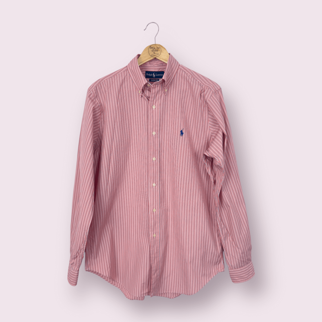 RALPH LAUREN Pink Striped Classic Fit Button-Down Shirt (M)