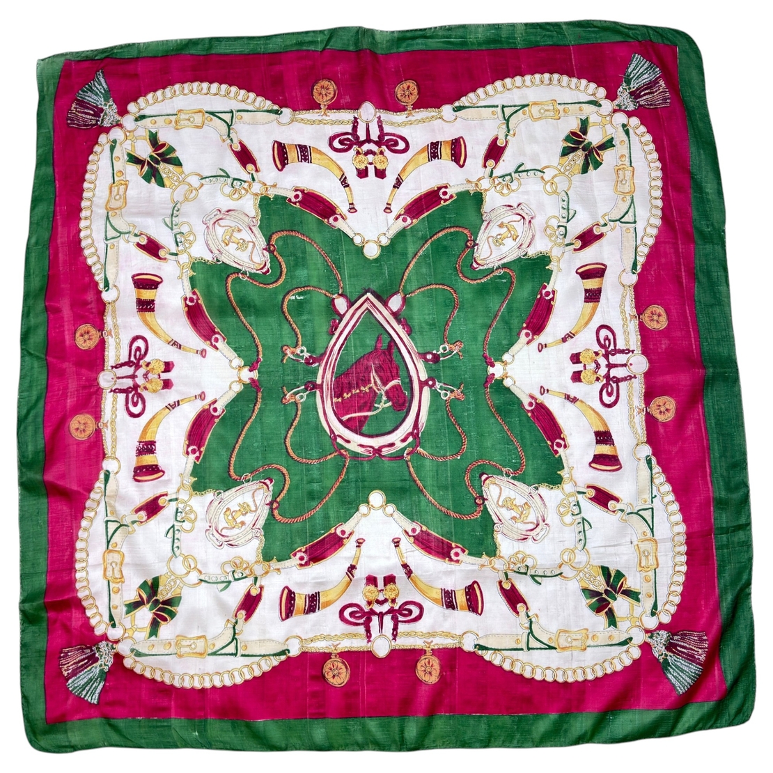 Luxurious scarf made of woven natural silk with horse motifs