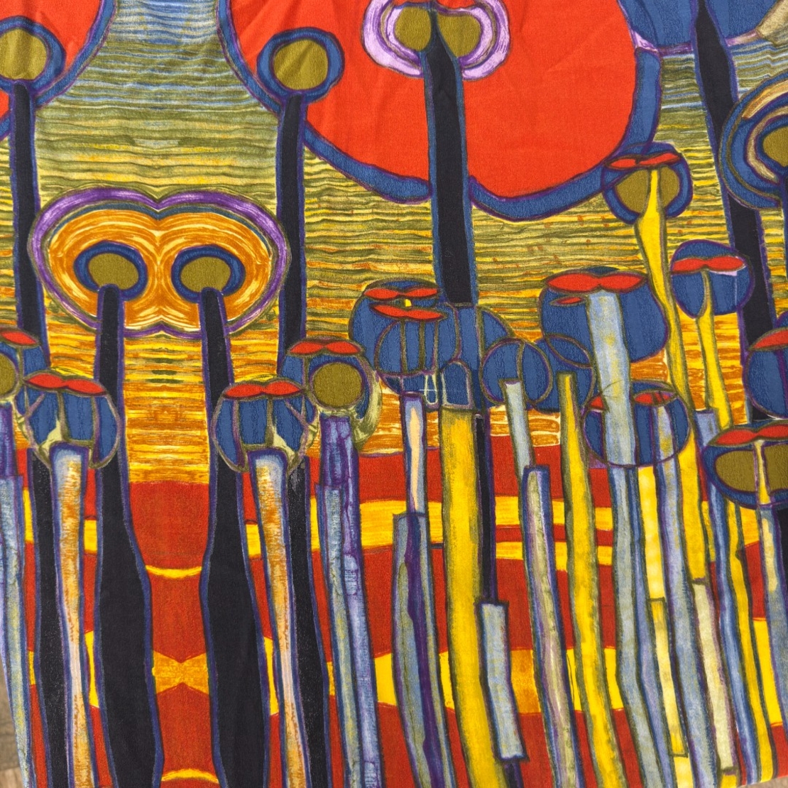 Vintage Hundertwasser Attention Grass Art копринен шал 110x116