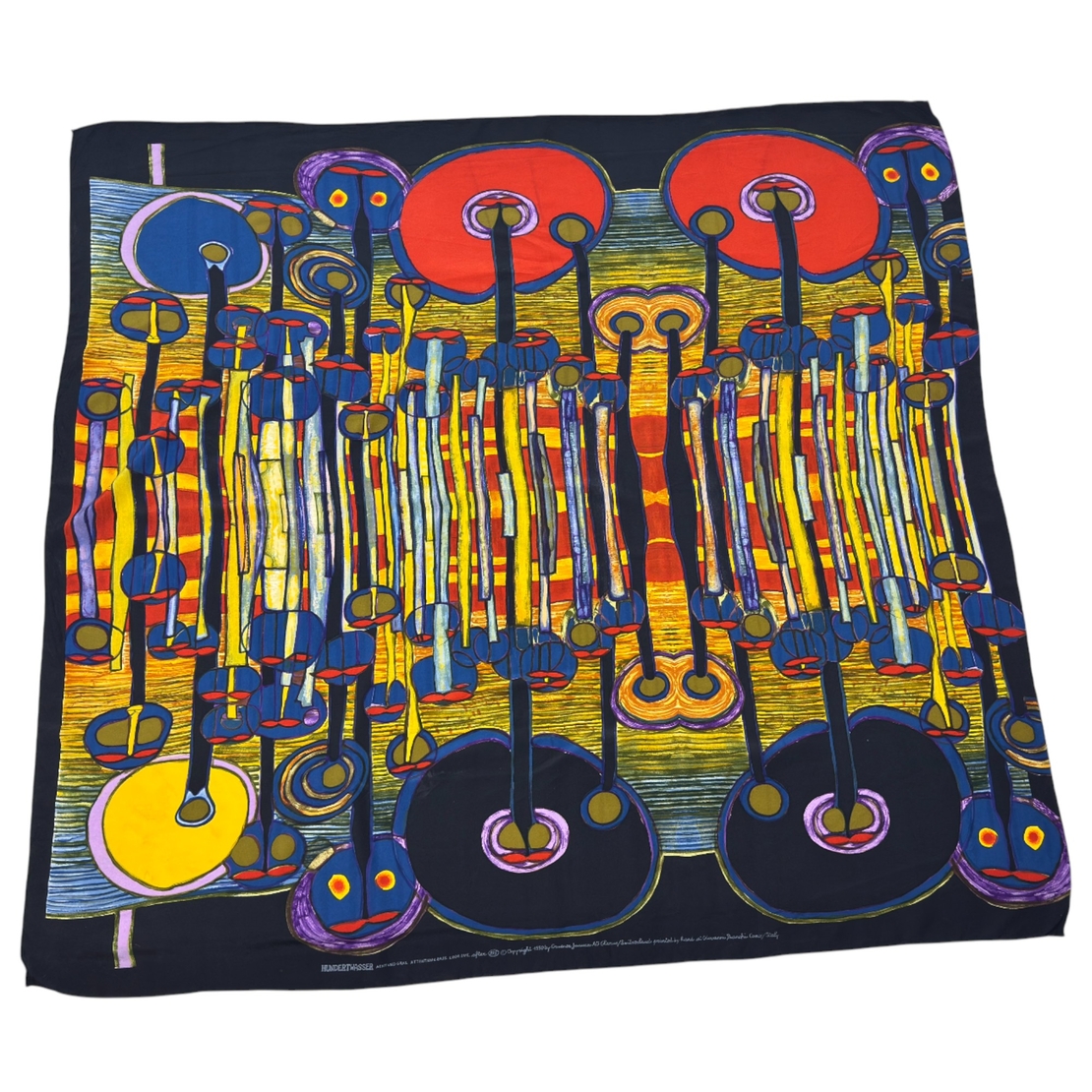 Vintage Hundertwasser Attention Grass Art копринен шал 110x116