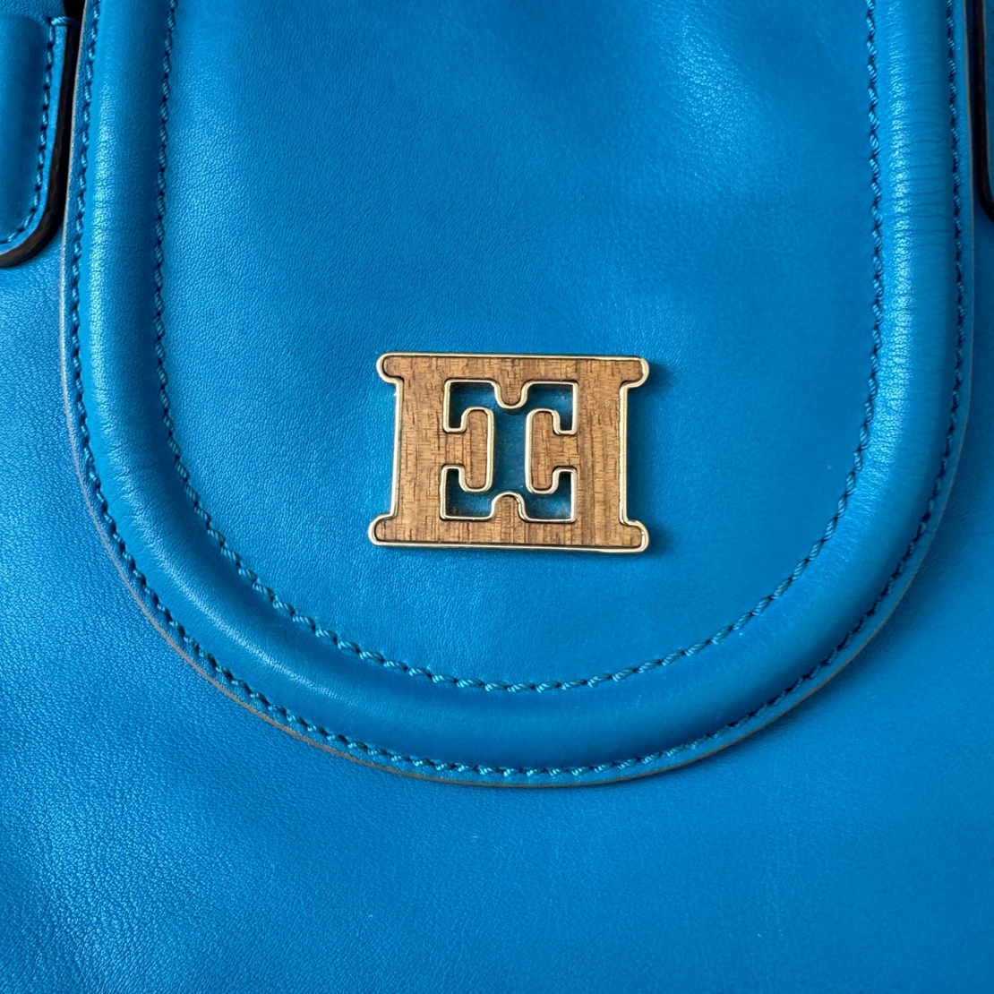 Escada Blue Leather Tote / Shoulder Bag