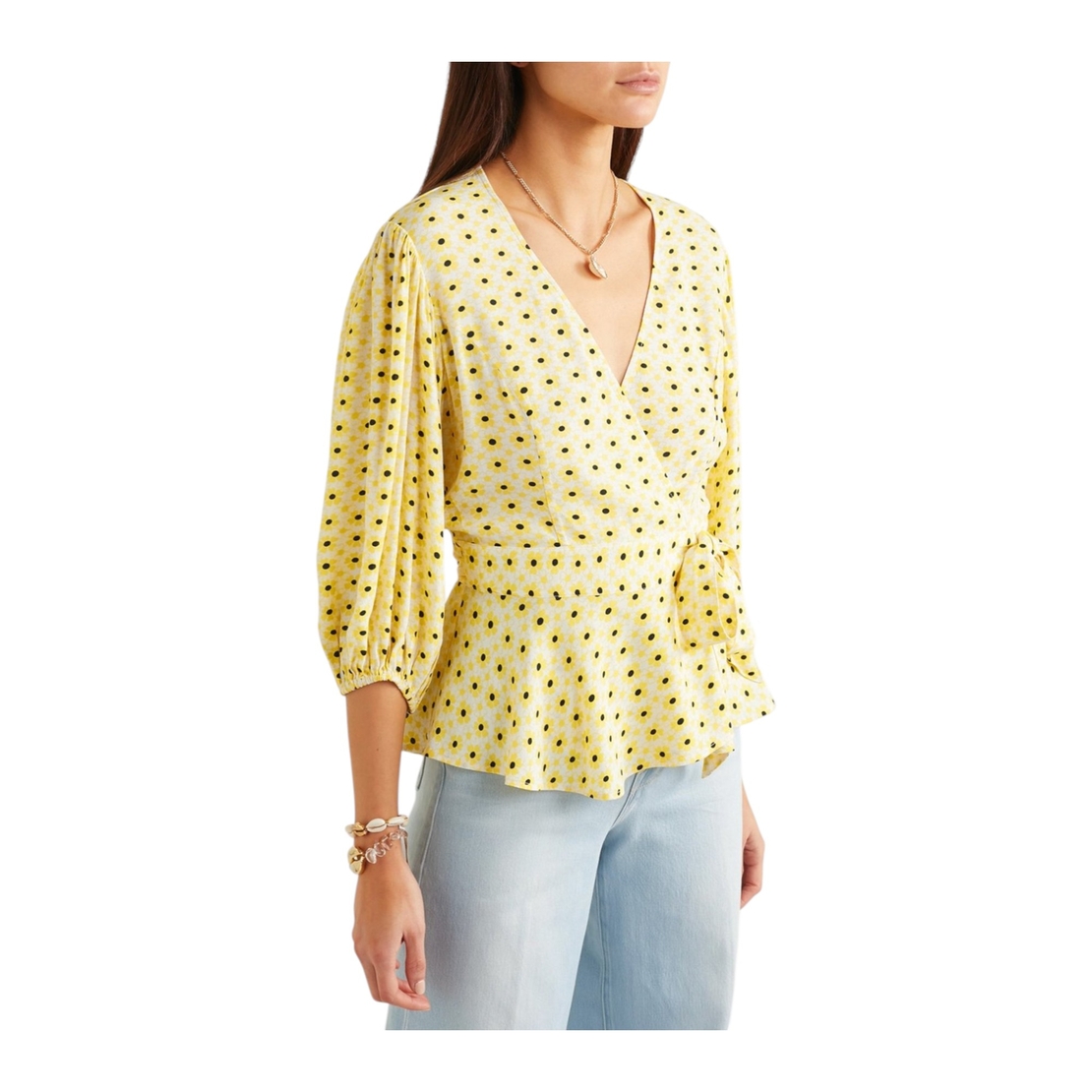 Ganni Printed Crepe Wrap Blouse (38)