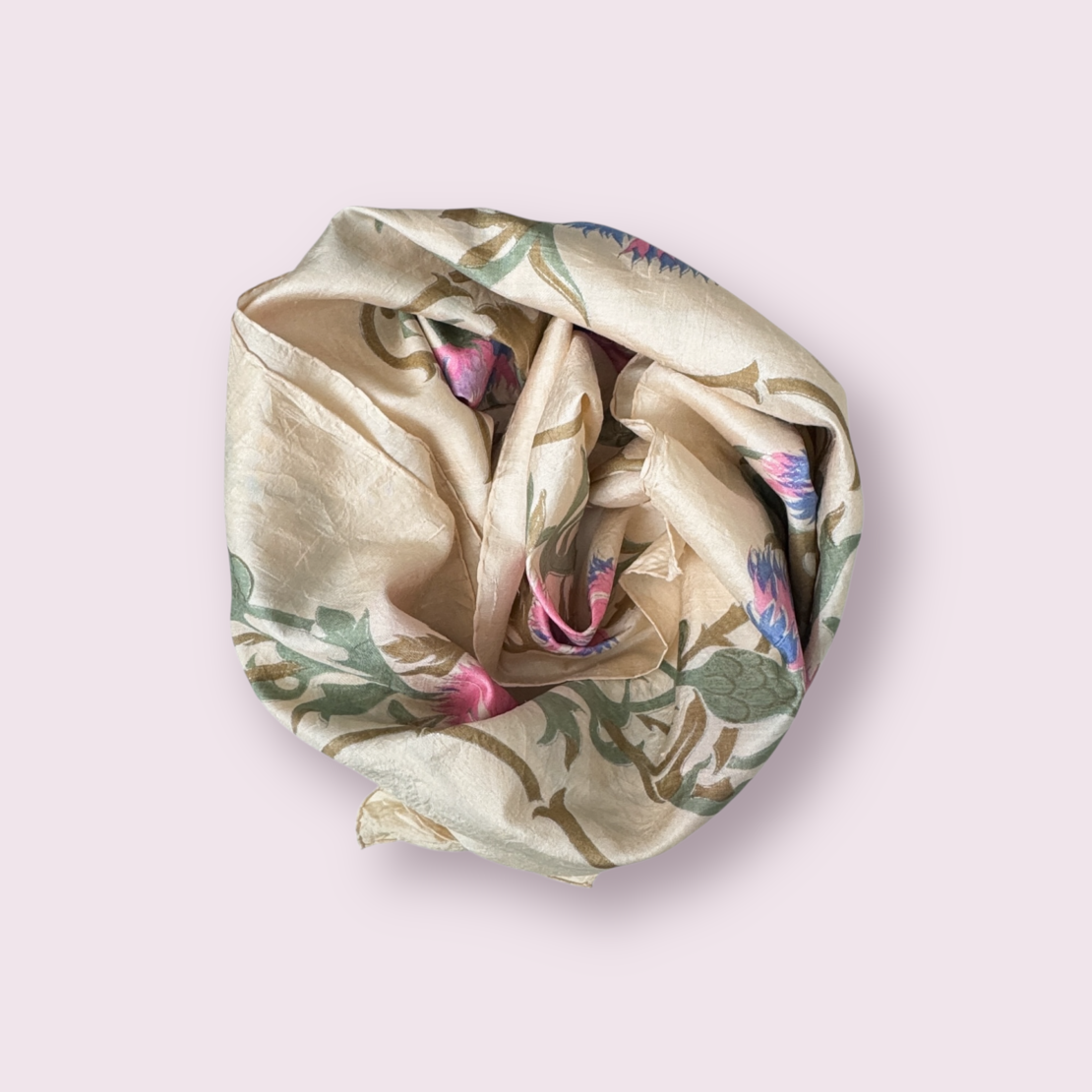 Handmade floral print silk scarf 89x89 cm