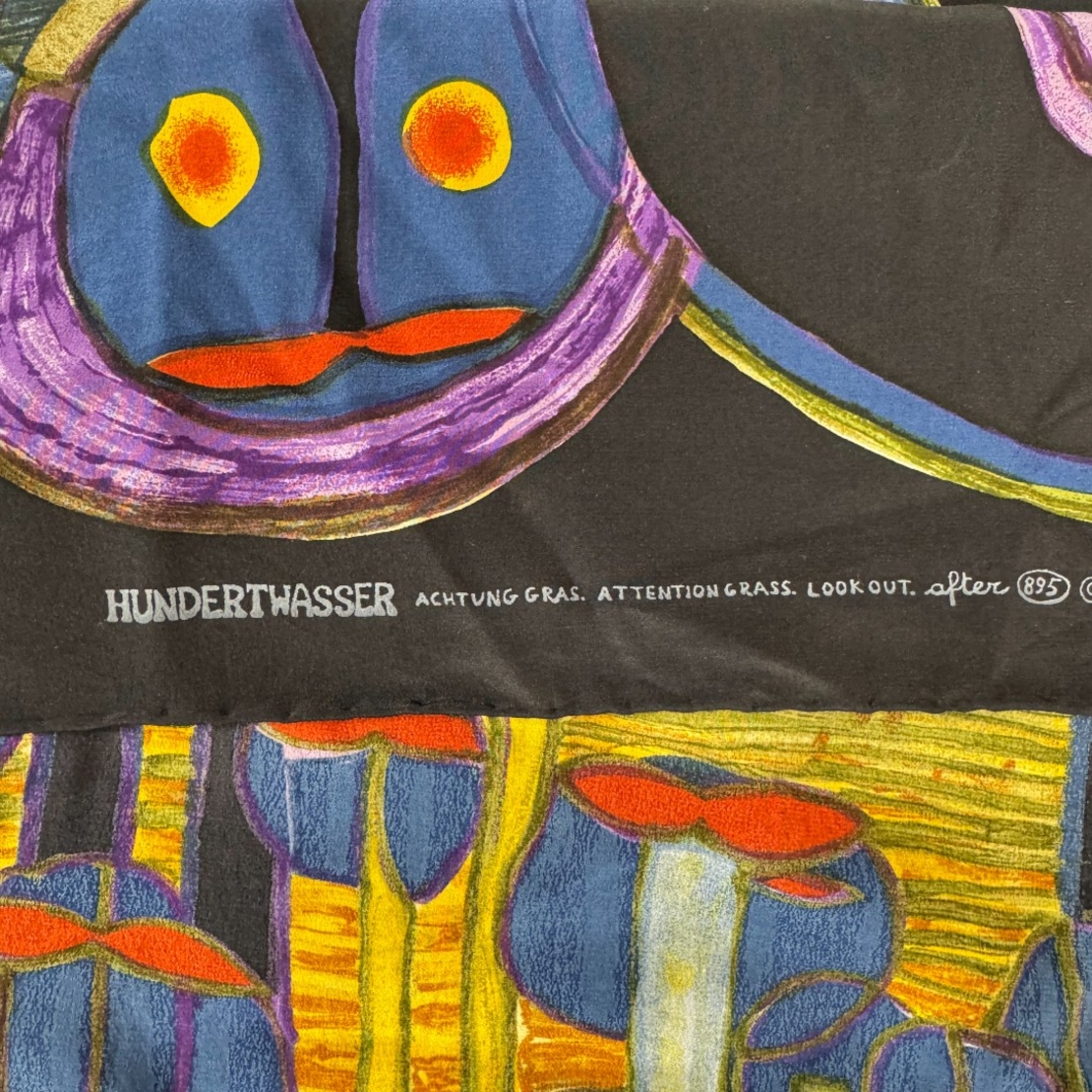 Vintage Hundertwasser Attention Grass Art копринен шал 110x116