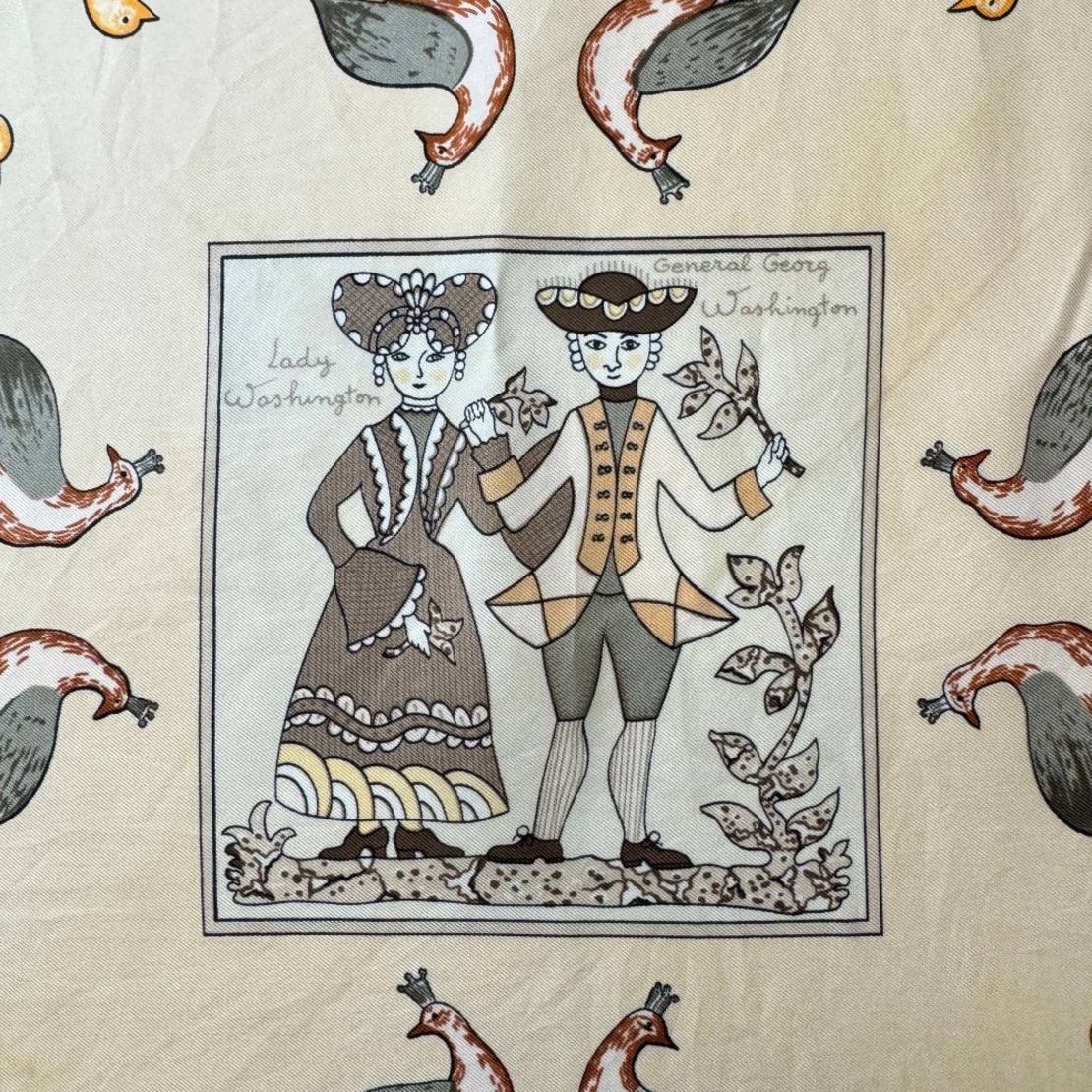 Vintage Hermès Paris Early America копринен шал