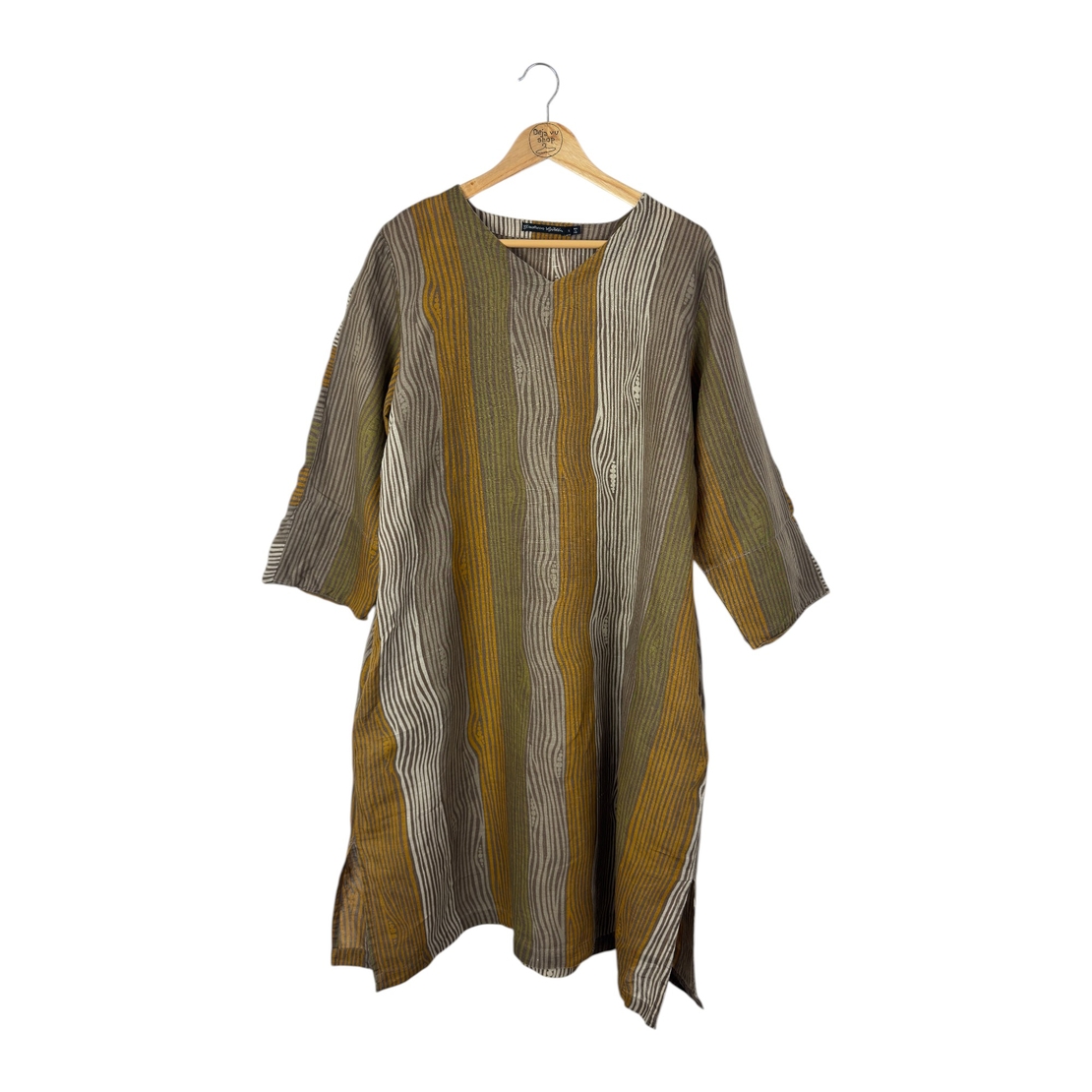 Gudrun Sjöden Рокля от лен и памук на райета (L)