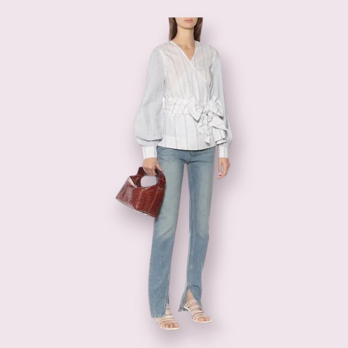 Ganni Striped обвиваща памучна риза (38)