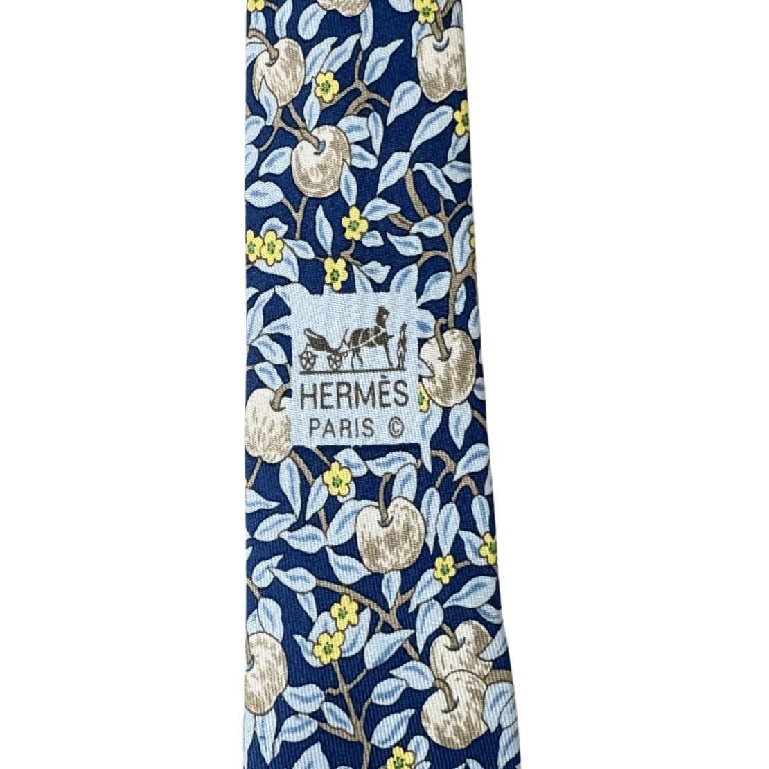 Vintage HERMÈS Apple & Blossom tie fruit flower print silk Tie 59''