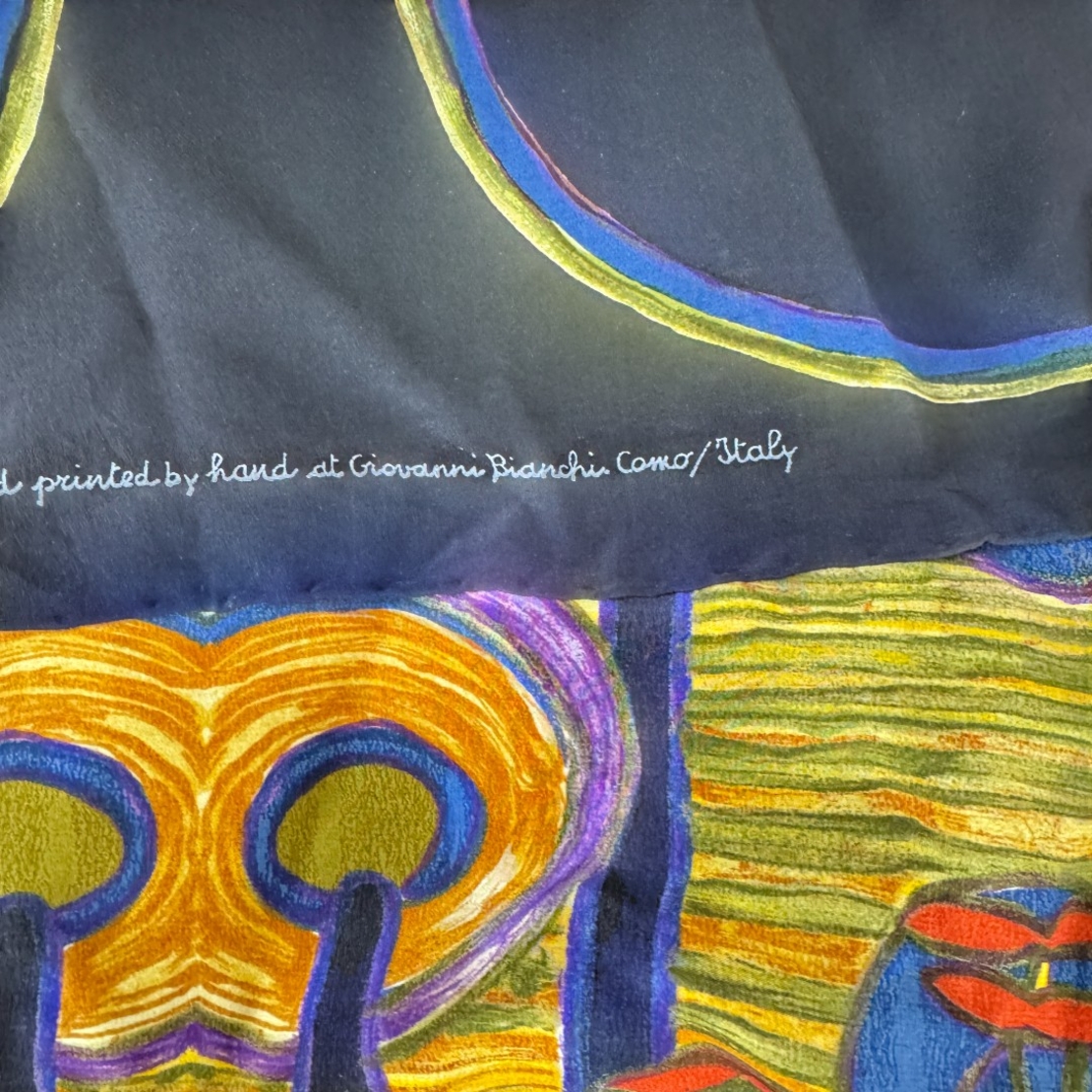 Vintage Hundertwasser Attention Grass Art копринен шал 110x116