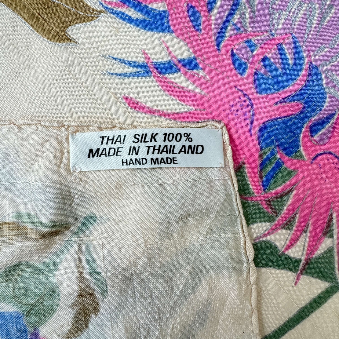 Handmade floral print silk scarf 89x89 cm