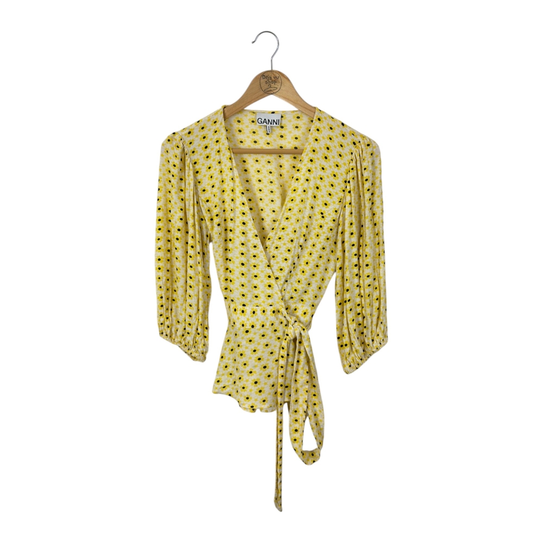 Ganni Printed Crepe Wrap Blouse (38)