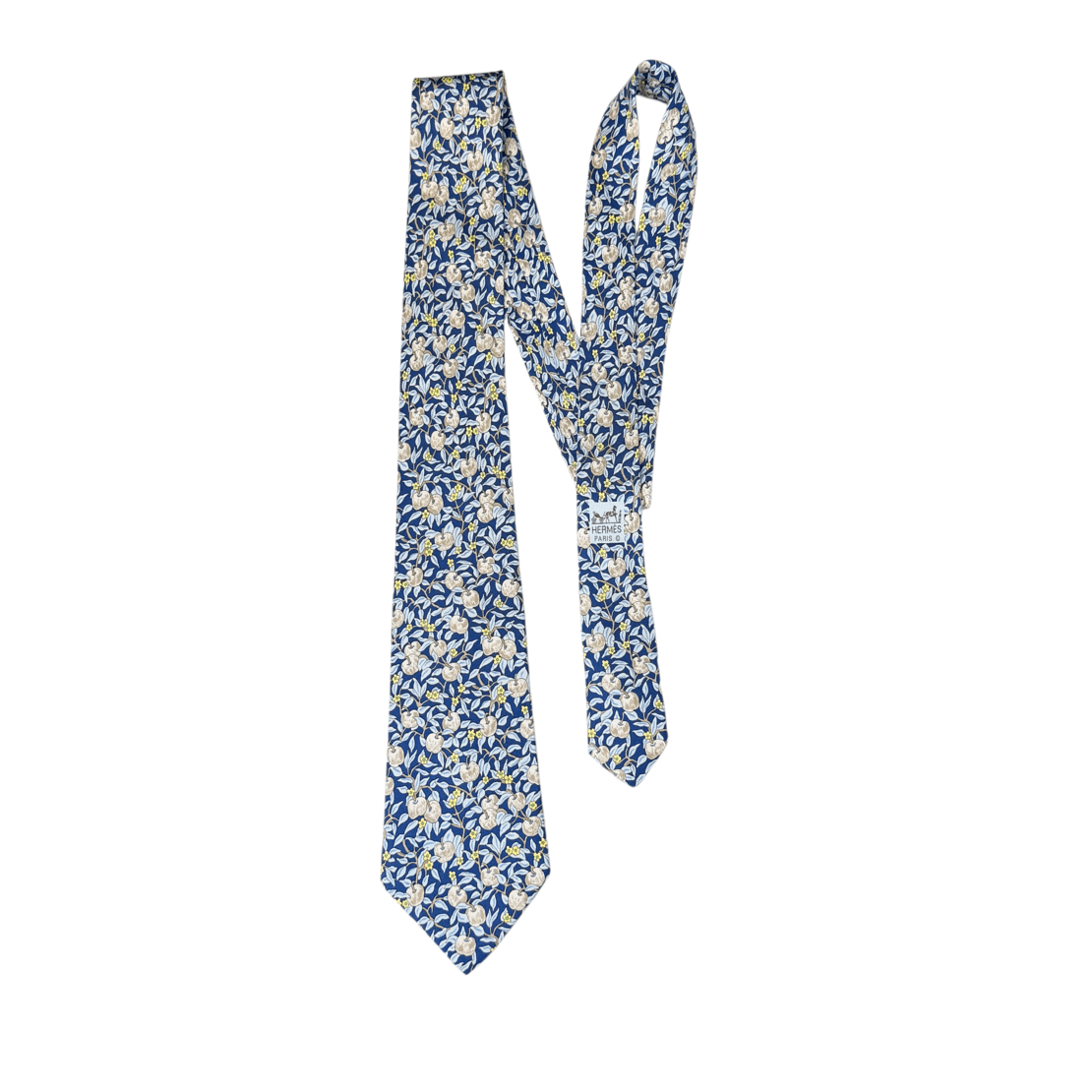 Vintage HERMÈS Apple & Blossom tie fruit flower print silk Tie 59''