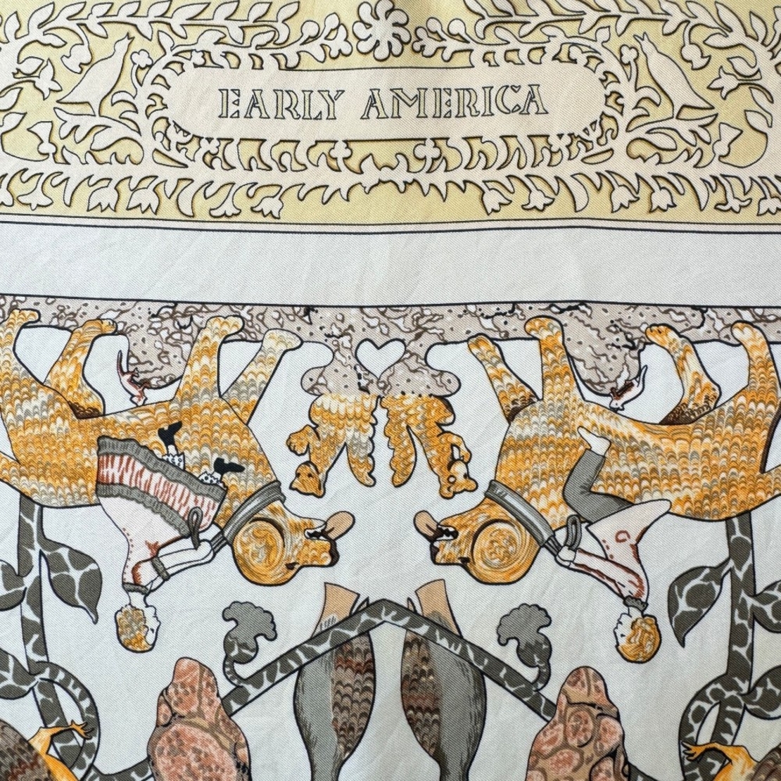 Vintage Hermès Paris Early America копринен шал